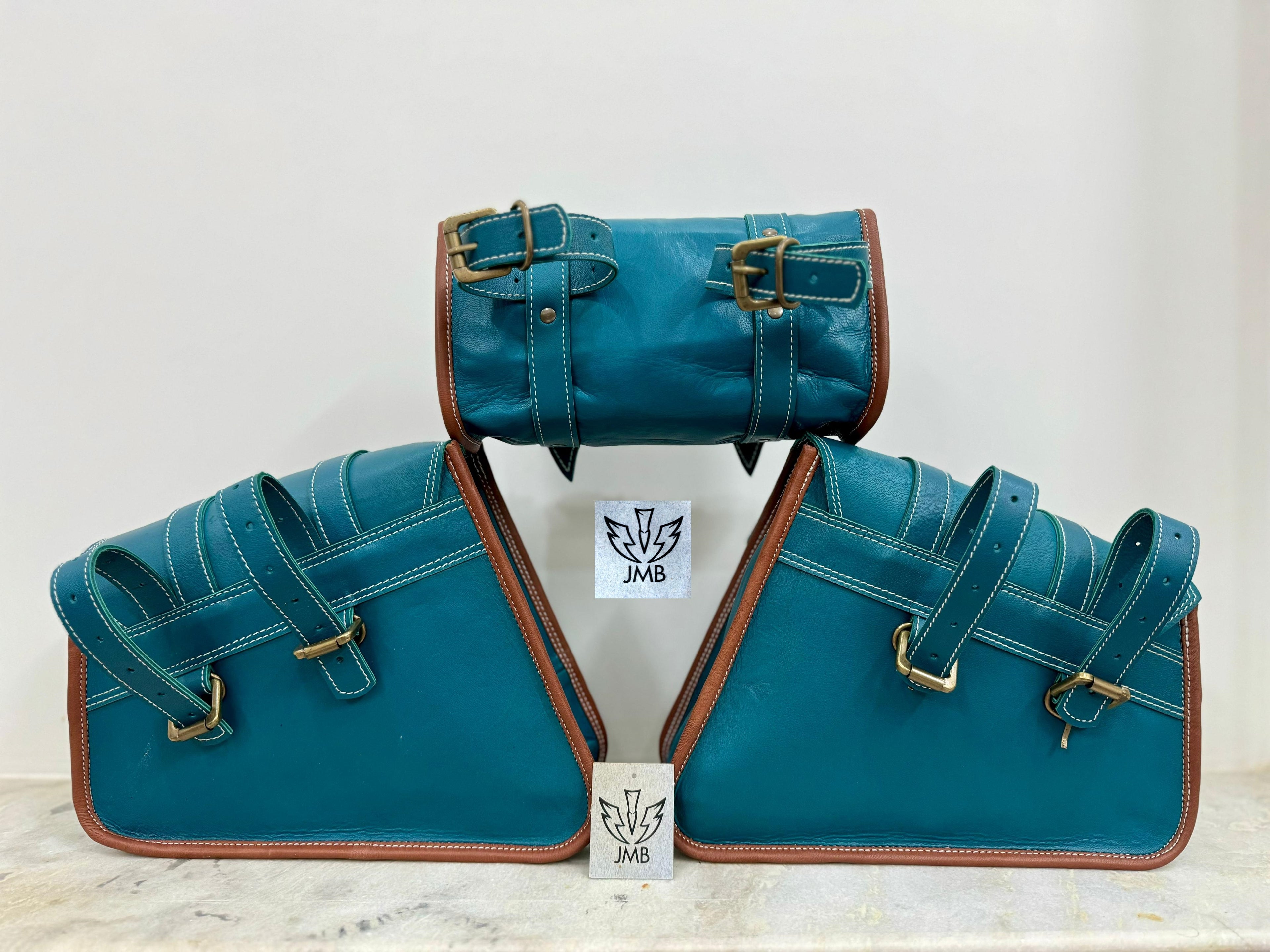 Set mit 3 Motorrad-Ledersatteltaschen 