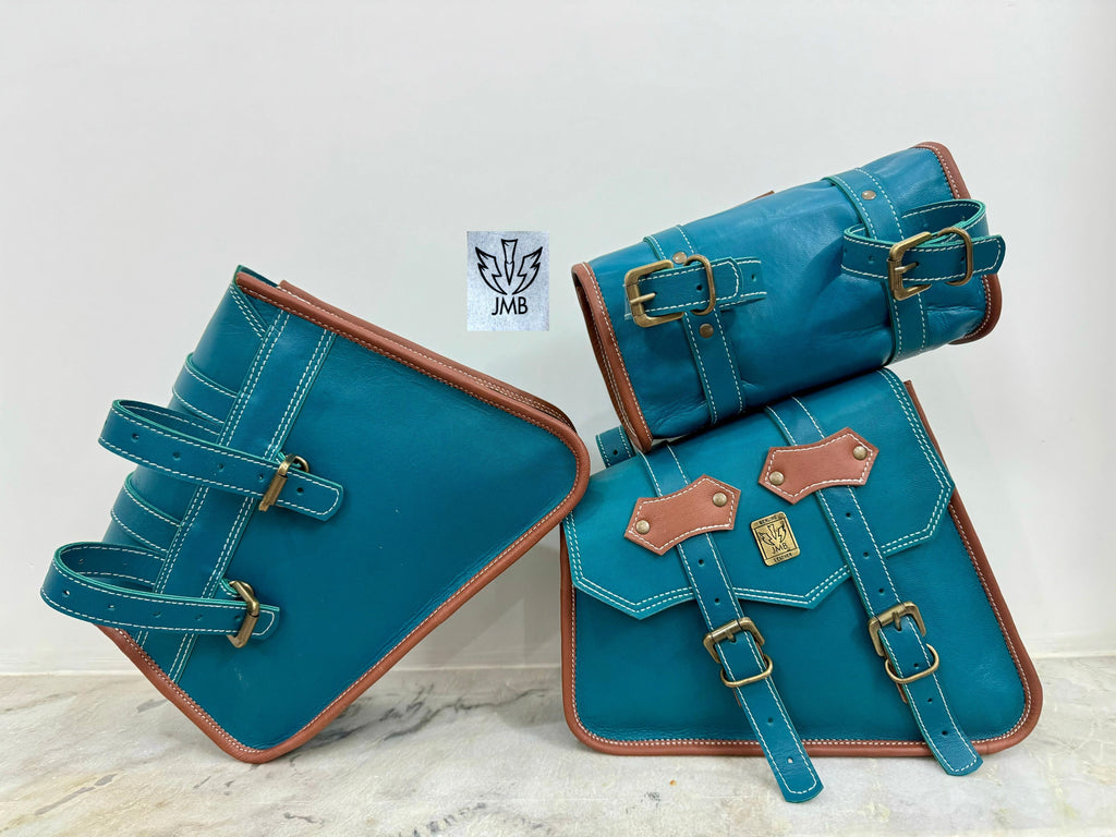 Set mit 3 Motorrad-Ledersatteltaschen 