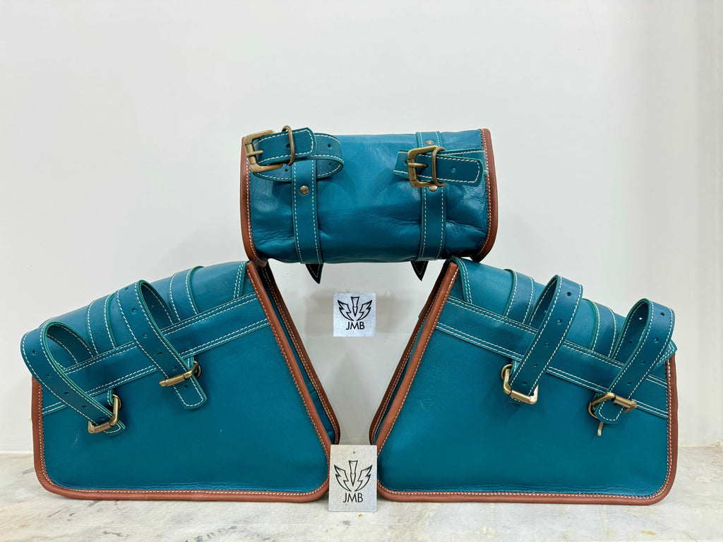 Set mit 3 Motorrad-Ledersatteltaschen 