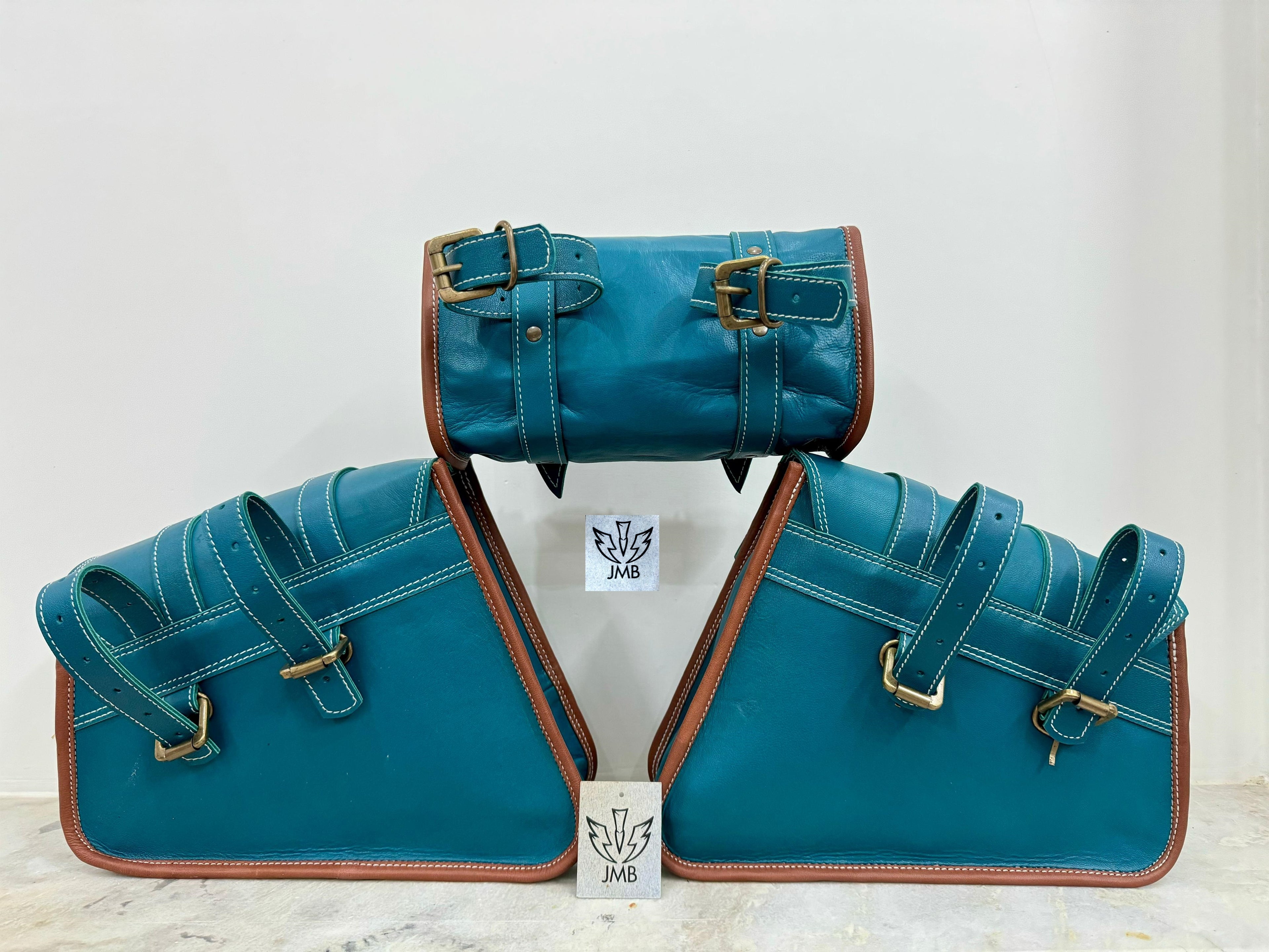 Set mit 3 Motorrad-Ledersatteltaschen 