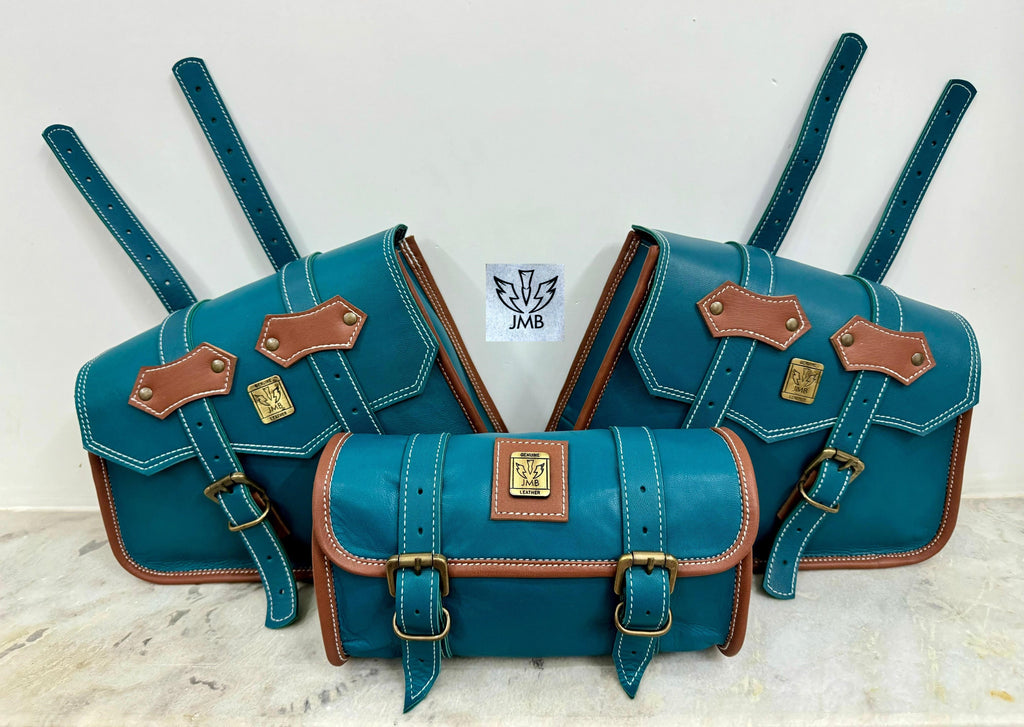 Set mit 3 Motorrad-Ledersatteltaschen 