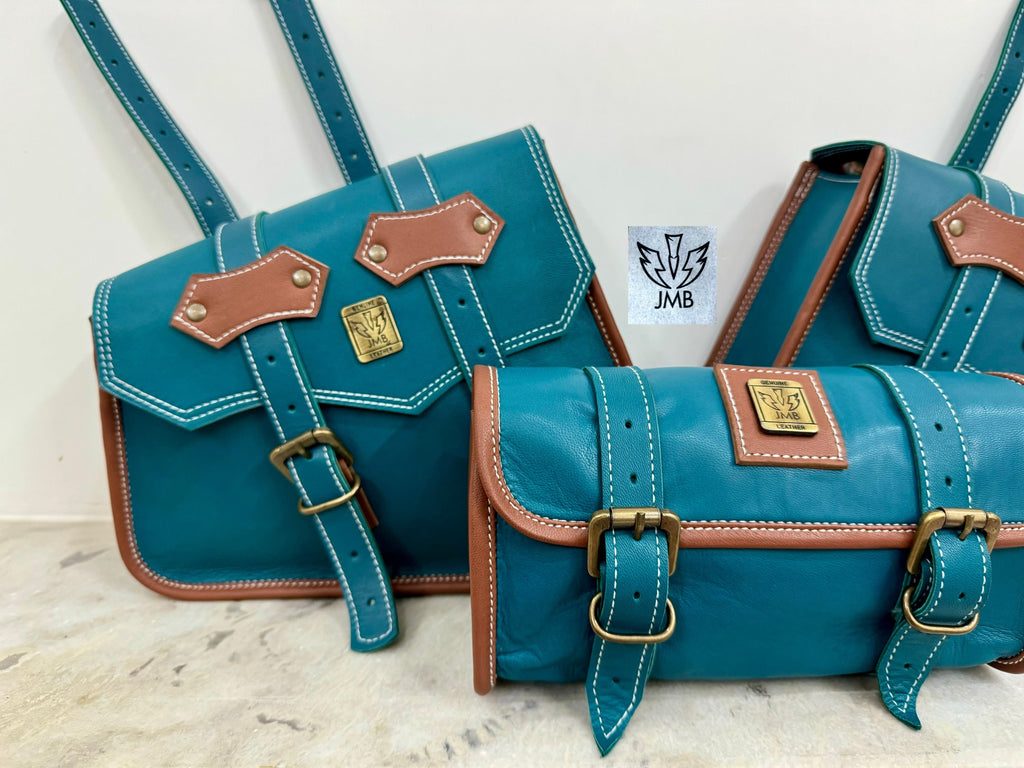 Set mit 3 Motorrad-Ledersatteltaschen 