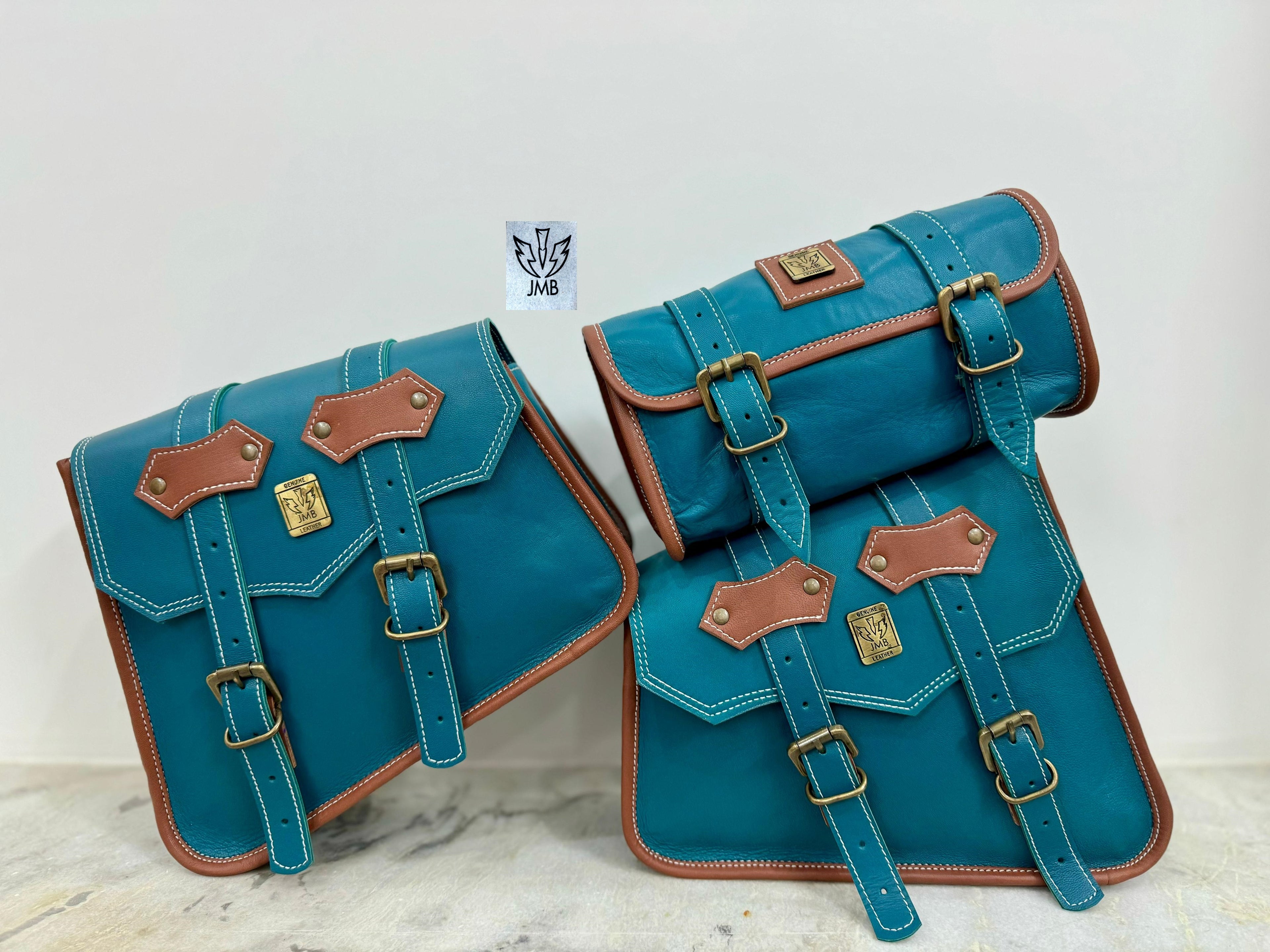 Set mit 3 Motorrad-Ledersatteltaschen 