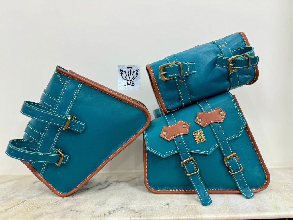 Set mit 3 Motorrad-Ledersatteltaschen 