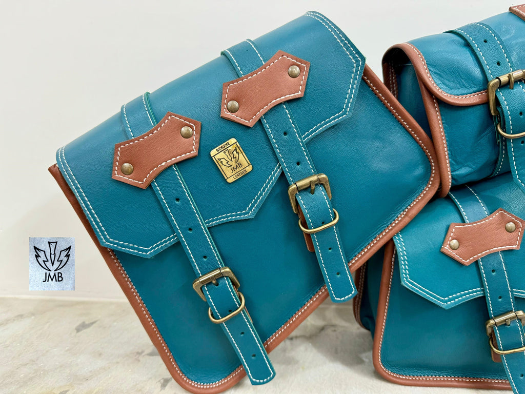 Set mit 3 Motorrad-Ledersatteltaschen 