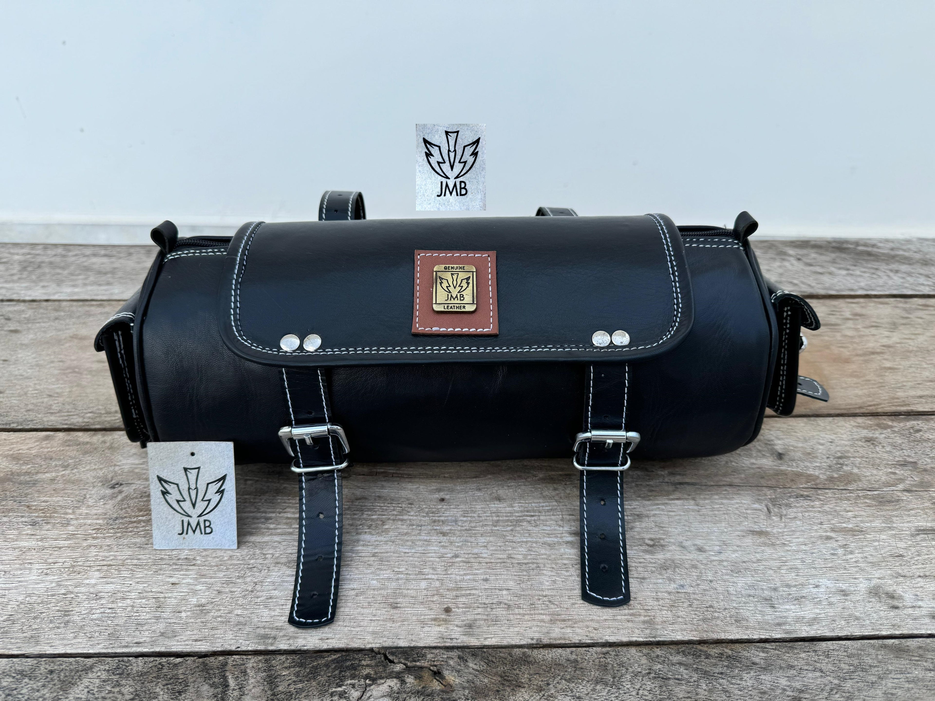 Werkzeugtasche aus echtem schwarzem Leder, Motorrad-Gabeltasche, Satteltasche/Packtasche von Jasolcraft 