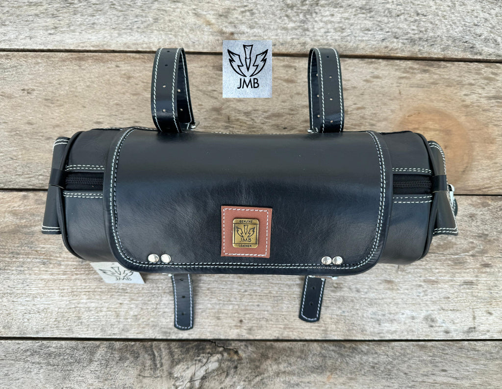 Werkzeugtasche aus echtem schwarzem Leder, Motorrad-Gabeltasche, Satteltasche/Packtasche von Jasolcraft 