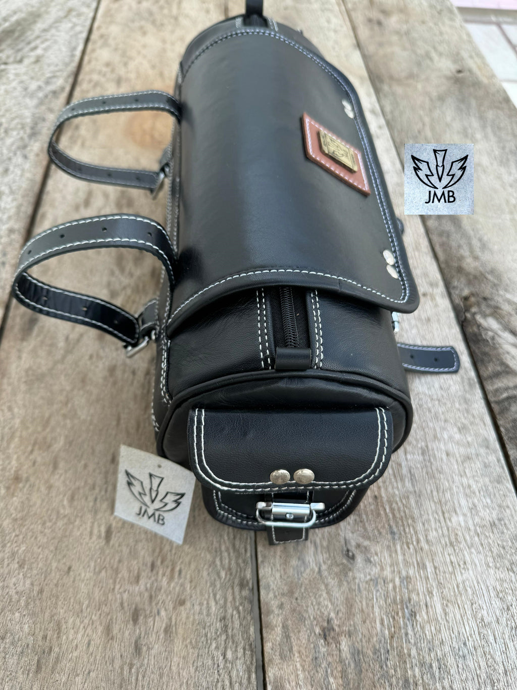 Werkzeugtasche aus echtem schwarzem Leder, Motorrad-Gabeltasche, Satteltasche/Packtasche von Jasolcraft 