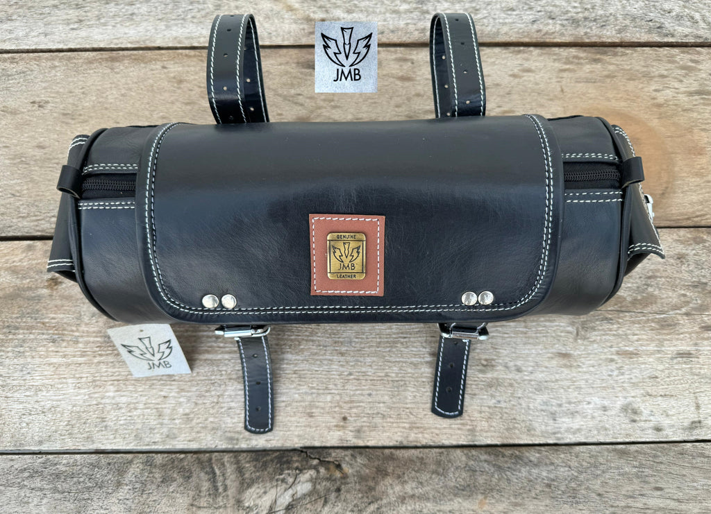 Werkzeugtasche aus echtem schwarzem Leder, Motorrad-Gabeltasche, Satteltasche/Packtasche von Jasolcraft 