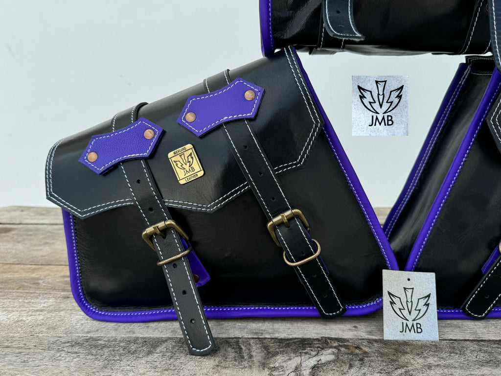 Set aus 3 handgefertigten Motorradtaschen aus Ziegenleder mit Werkzeugtasche und Satteltaschen 