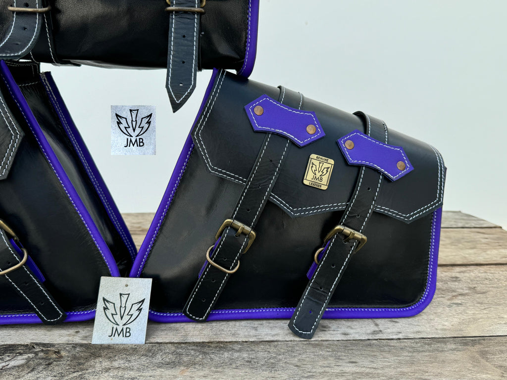 Set aus 3 handgefertigten Motorradtaschen aus Ziegenleder mit Werkzeugtasche und Satteltaschen 