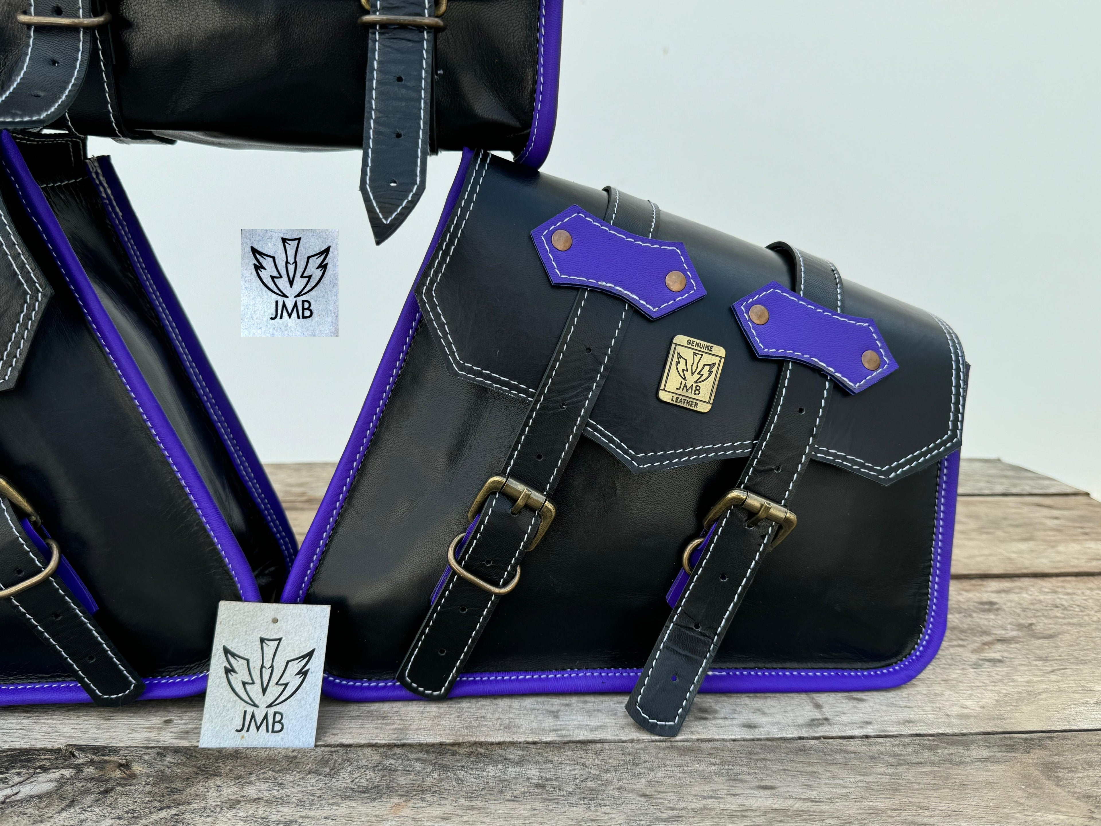 Set aus 3 handgefertigten Motorradtaschen aus Ziegenleder mit Werkzeugtasche und Satteltaschen 