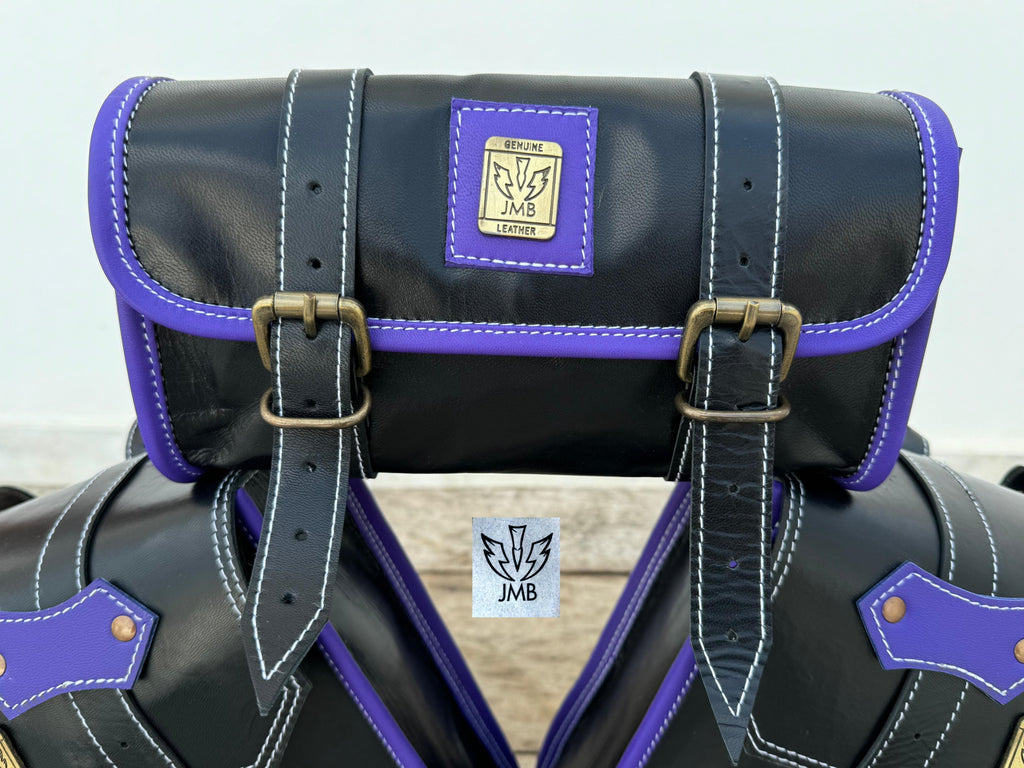 Set aus 3 handgefertigten Motorradtaschen aus Ziegenleder mit Werkzeugtasche und Satteltaschen 