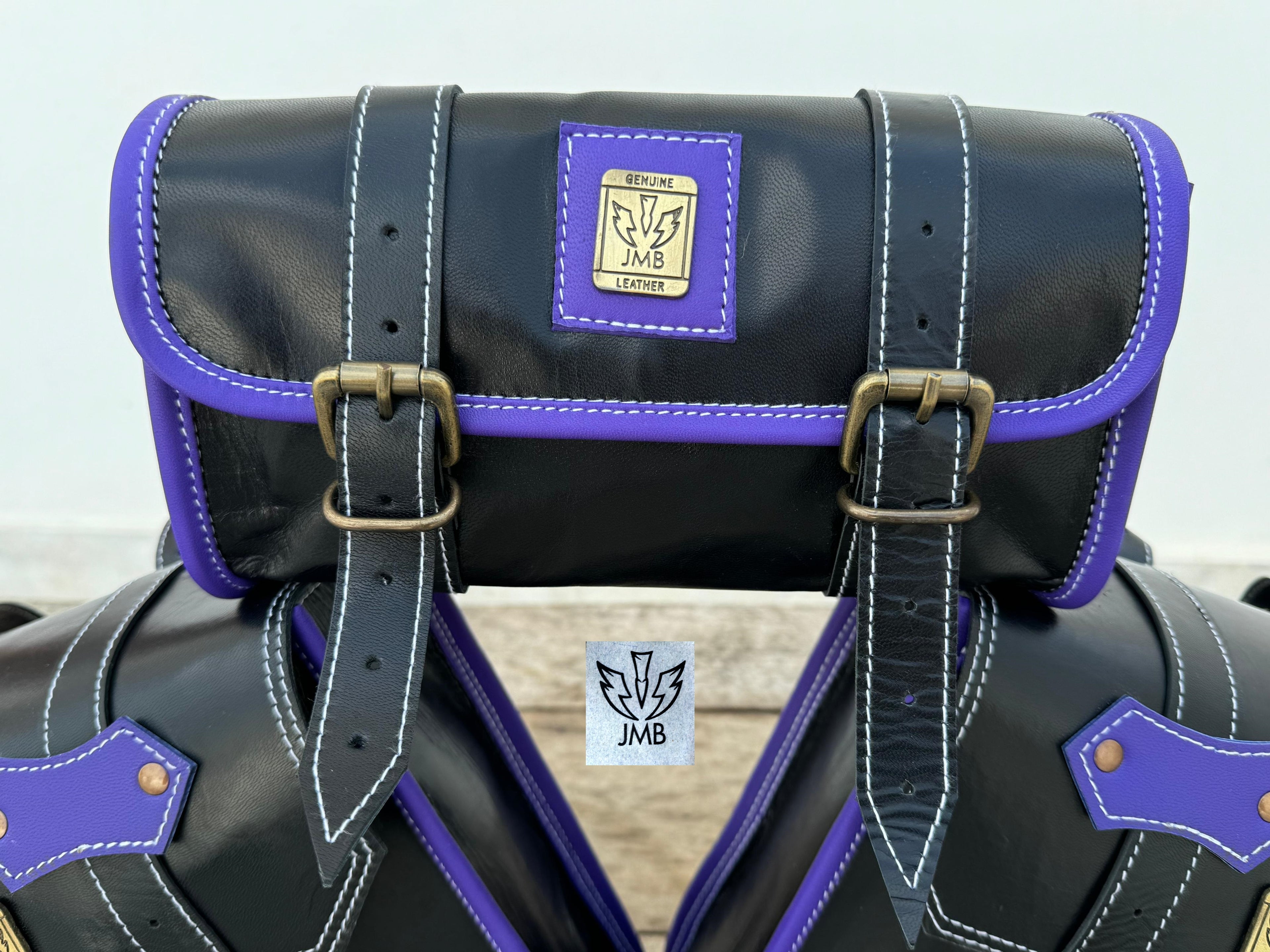 Set aus 3 handgefertigten Motorradtaschen aus Ziegenleder mit Werkzeugtasche und Satteltaschen 