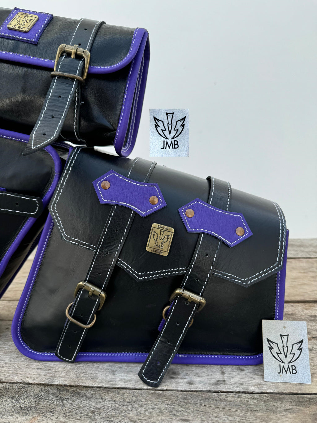 Set aus 3 handgefertigten Motorradtaschen aus Ziegenleder mit Werkzeugtasche und Satteltaschen 