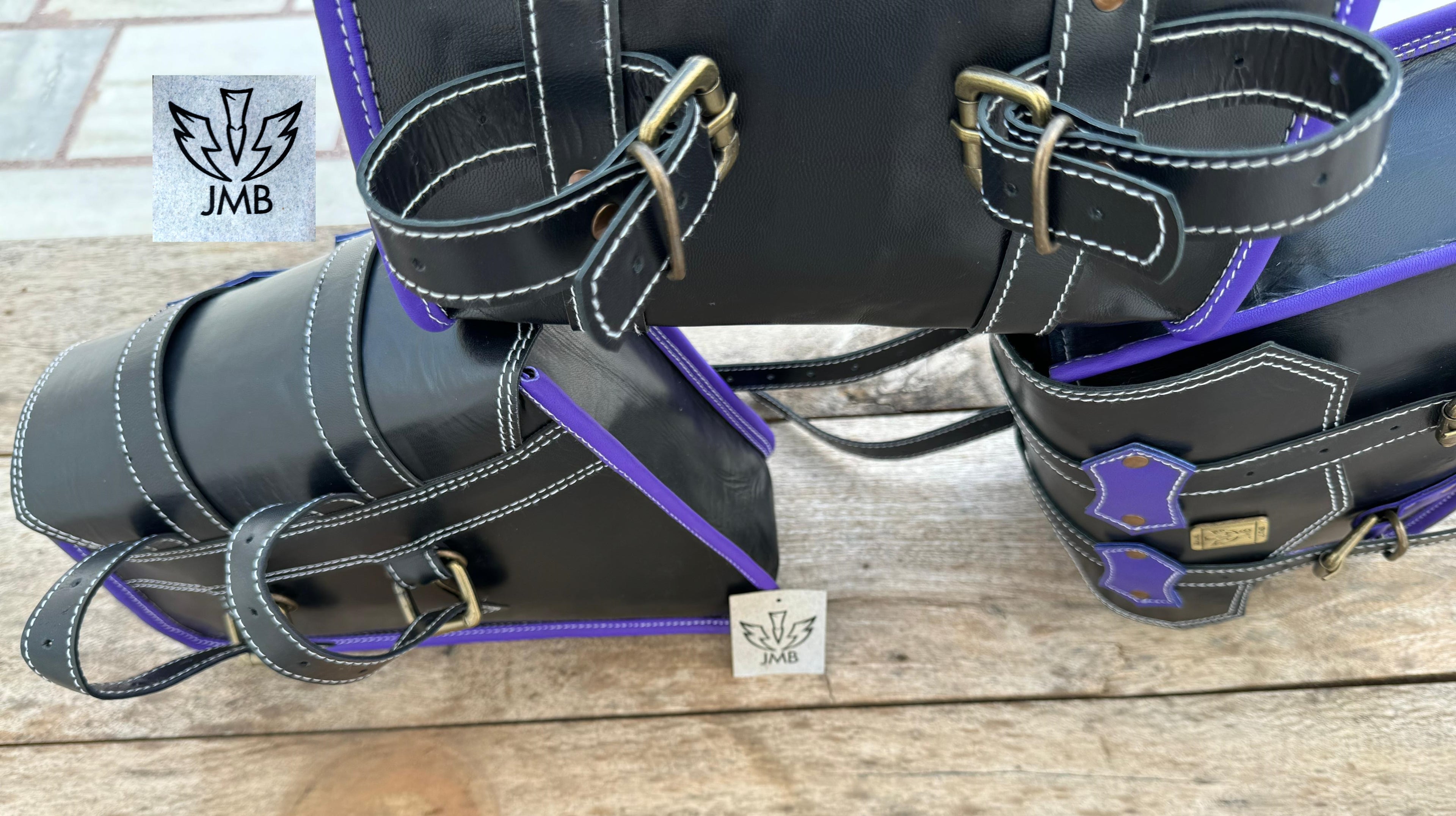 Set aus 3 handgefertigten Motorradtaschen aus Ziegenleder mit Werkzeugtasche und Satteltaschen 