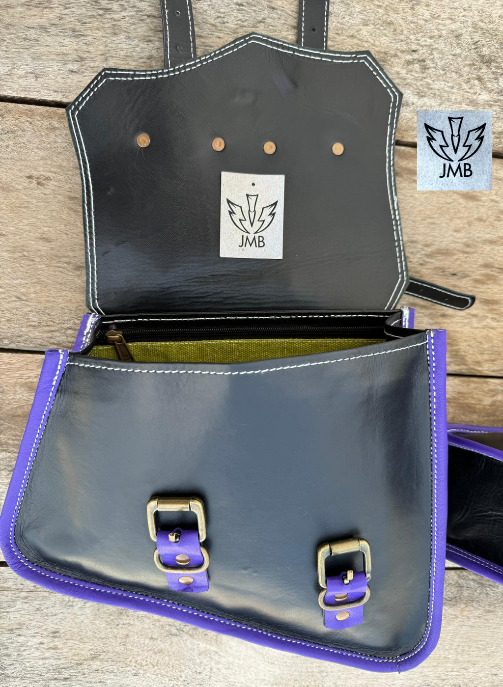 Set aus 3 handgefertigten Motorradtaschen aus Ziegenleder mit Werkzeugtasche und Satteltaschen 