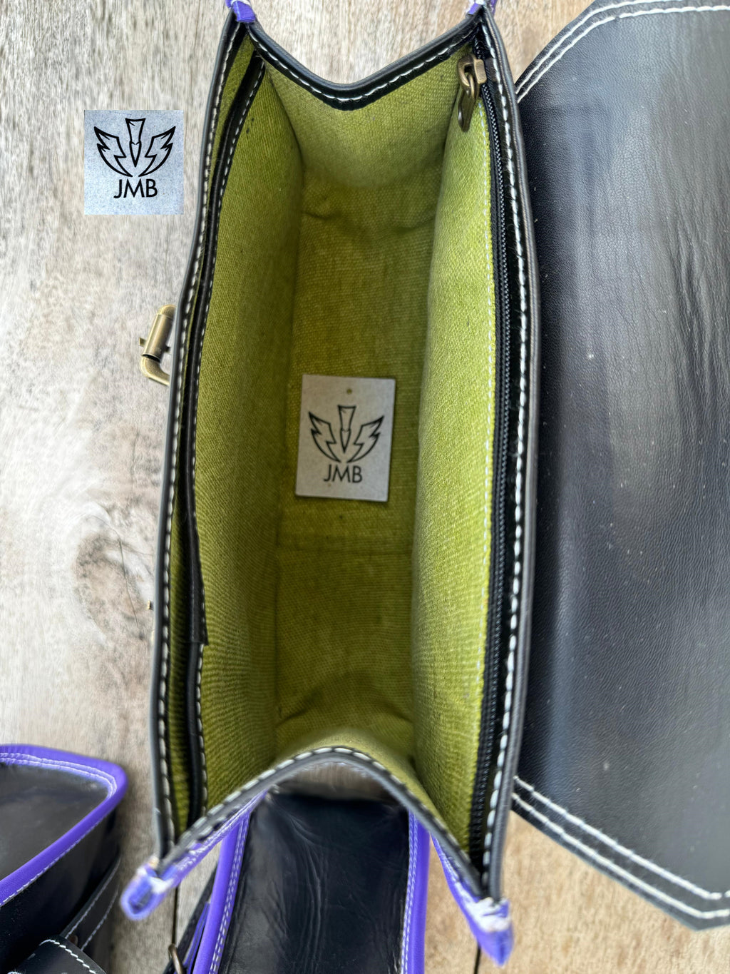 Set aus 3 handgefertigten Motorradtaschen aus Ziegenleder mit Werkzeugtasche und Satteltaschen 