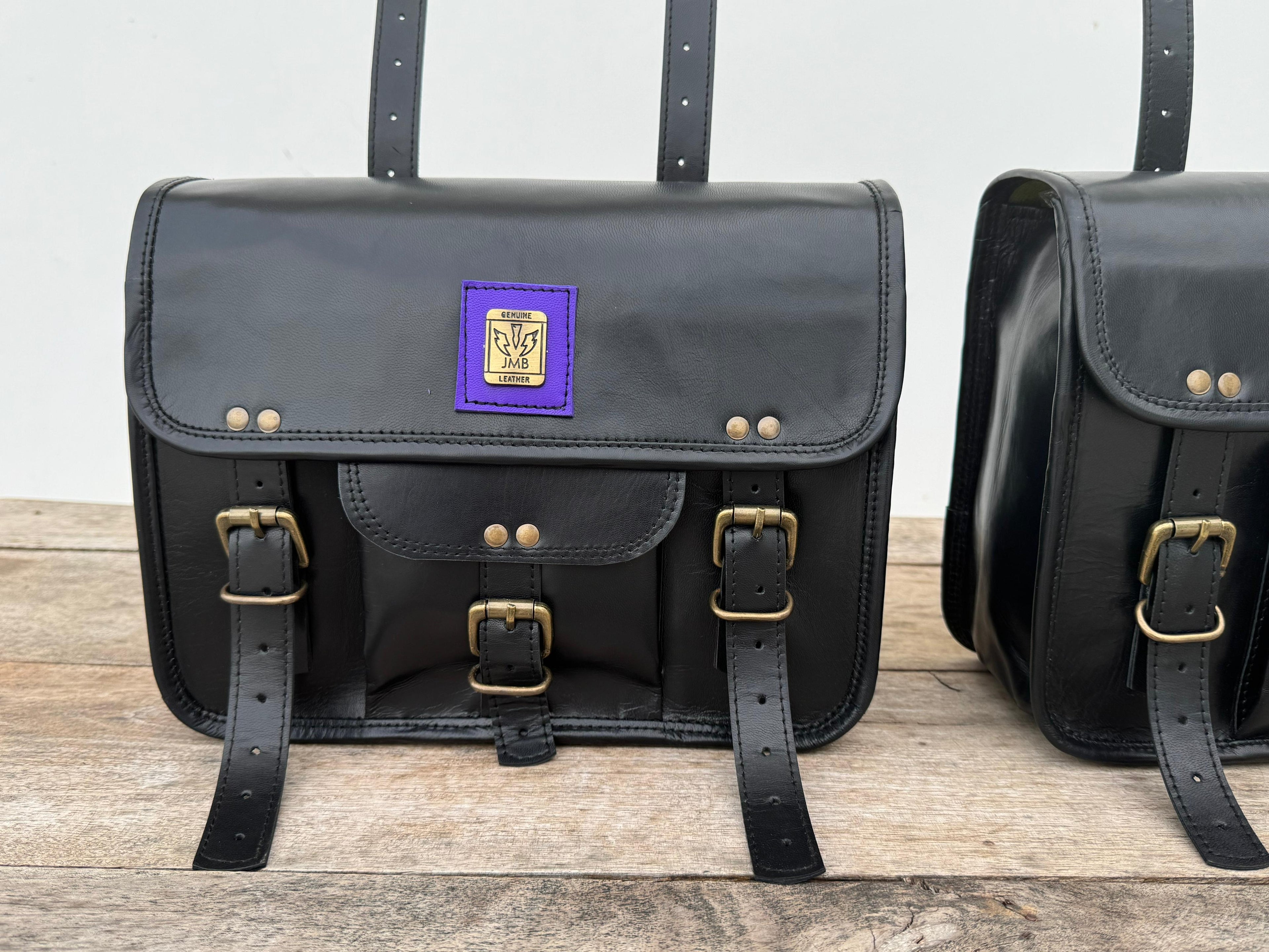 Motorrad-Seitentaschen, 2er-Pack, Leder, Satteltaschen, Schwarz