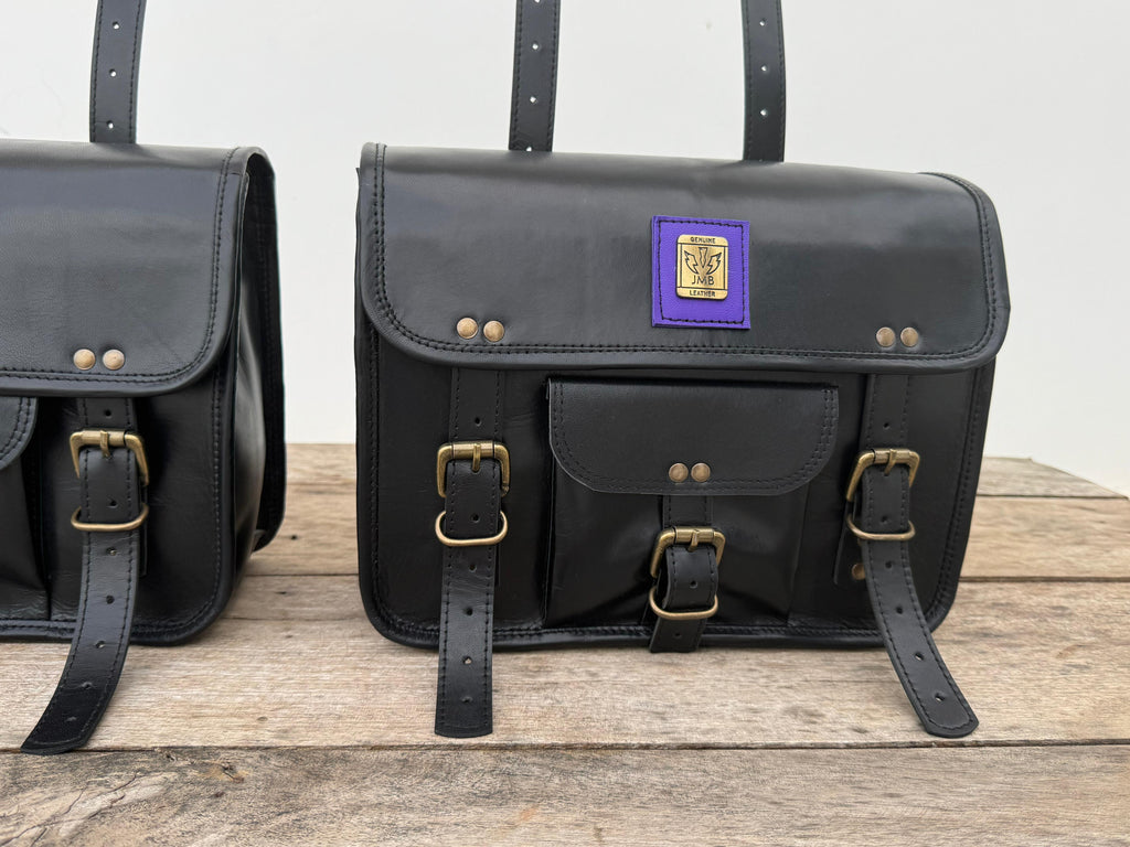 Motorrad-Seitentaschen, 2er-Pack, Leder, Satteltaschen, Schwarz