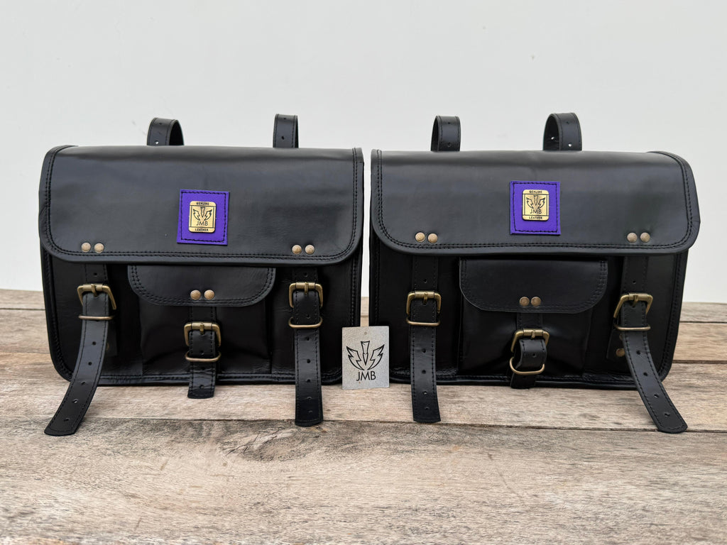 Motorrad-Seitentaschen, 2er-Pack, Leder, Satteltaschen, Schwarz