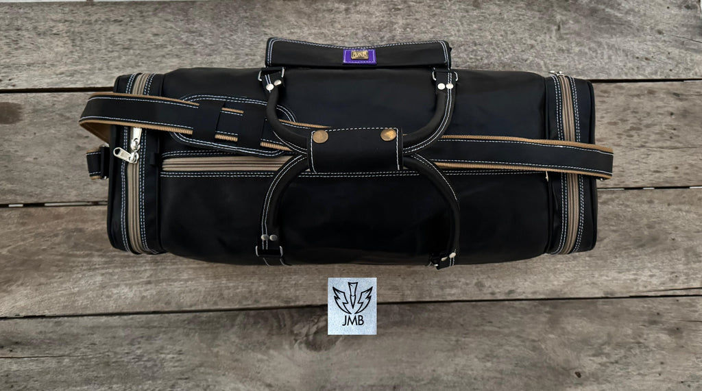 Unisex-Reisetasche und Sporttasche aus schwarzem Echtleder – Wochenendgepäck von Jasolcraft