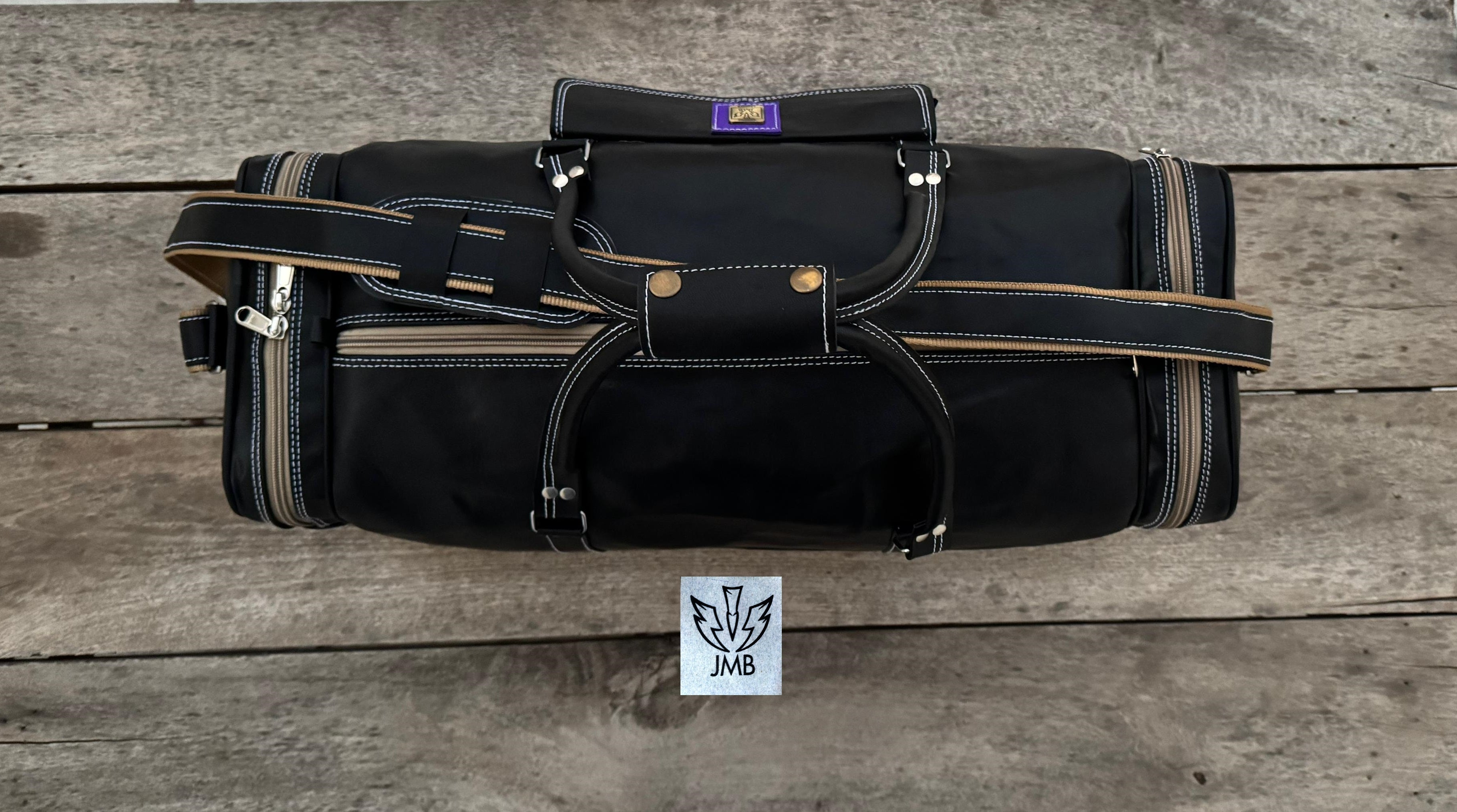 Unisex-Reisetasche und Sporttasche aus schwarzem Echtleder – Wochenendgepäck von Jasolcraft