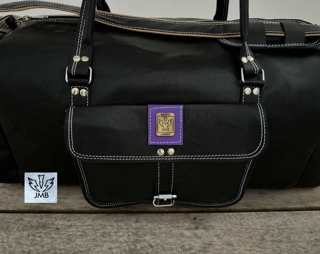 Unisex-Reisetasche und Sporttasche aus schwarzem Echtleder – Wochenendgepäck von Jasolcraft