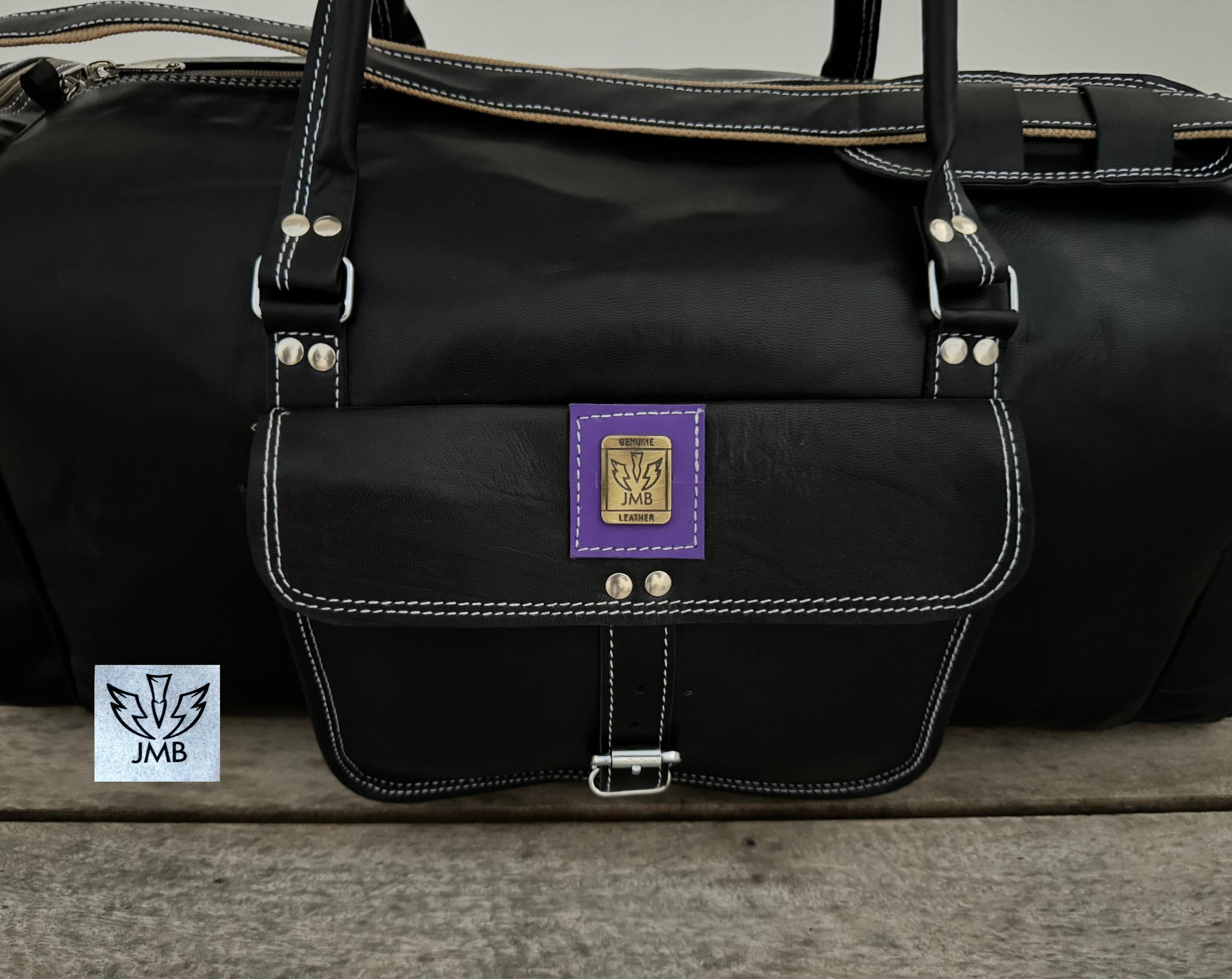 Unisex-Reisetasche und Sporttasche aus schwarzem Echtleder – Wochenendgepäck von Jasolcraft