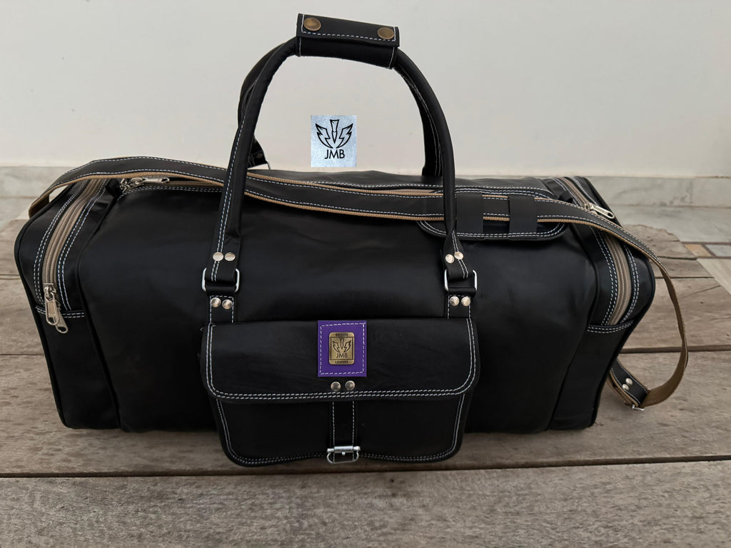 Unisex-Reisetasche und Sporttasche aus schwarzem Echtleder – Wochenendgepäck von Jasolcraft