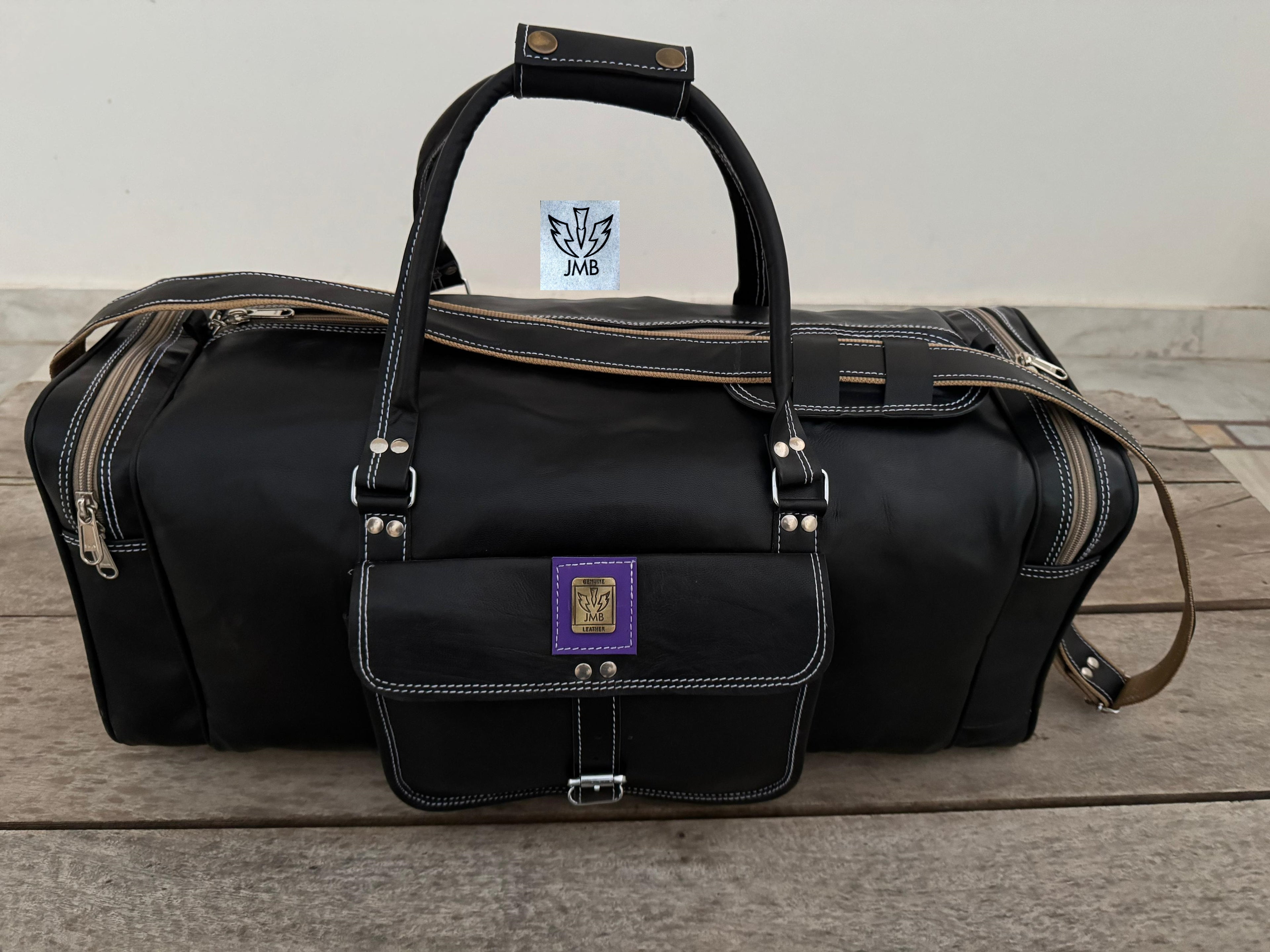 Unisex-Reisetasche und Sporttasche aus schwarzem Echtleder – Wochenendgepäck von Jasolcraft