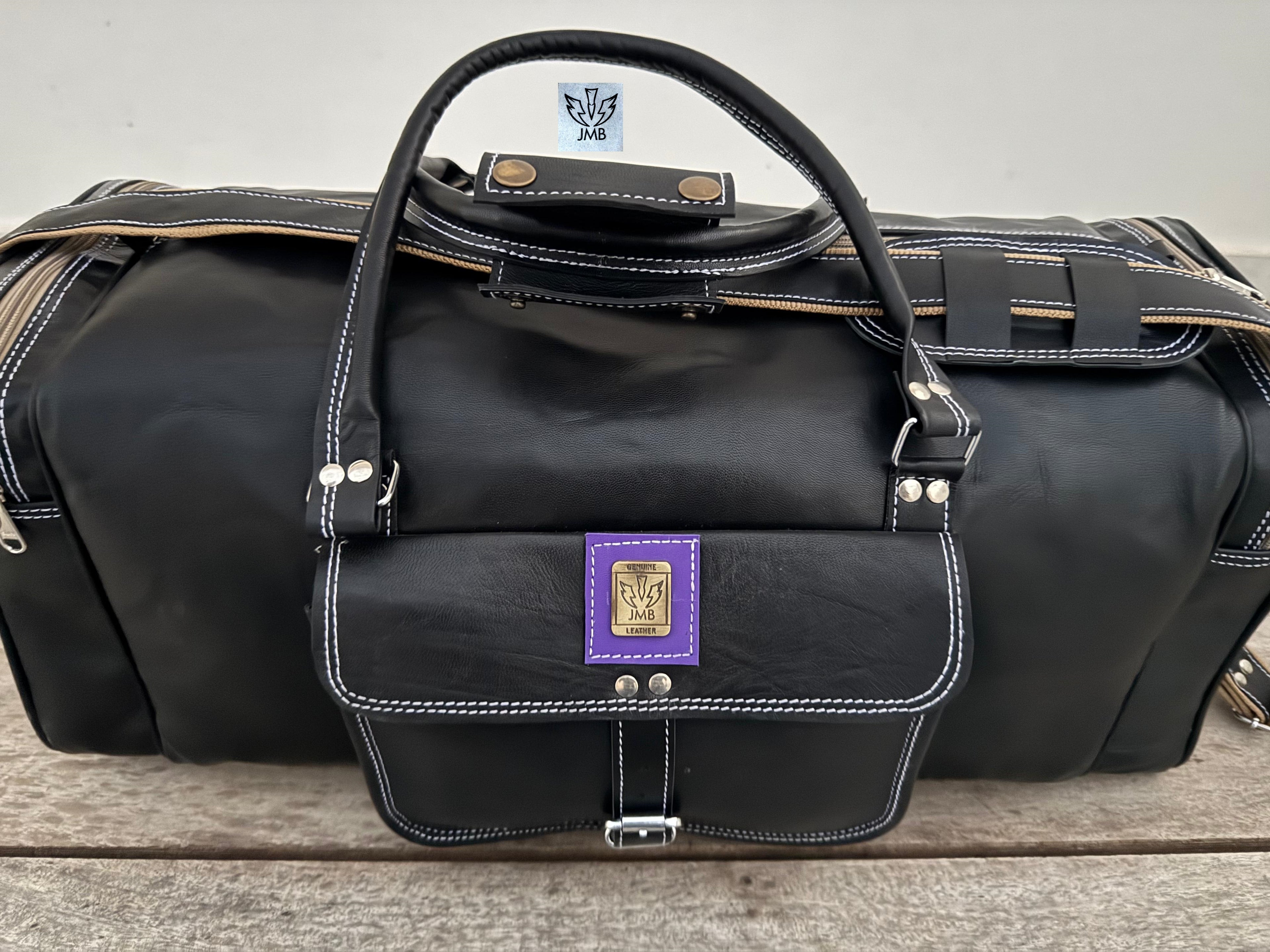 Unisex-Reisetasche und Sporttasche aus schwarzem Echtleder – Wochenendgepäck von Jasolcraft