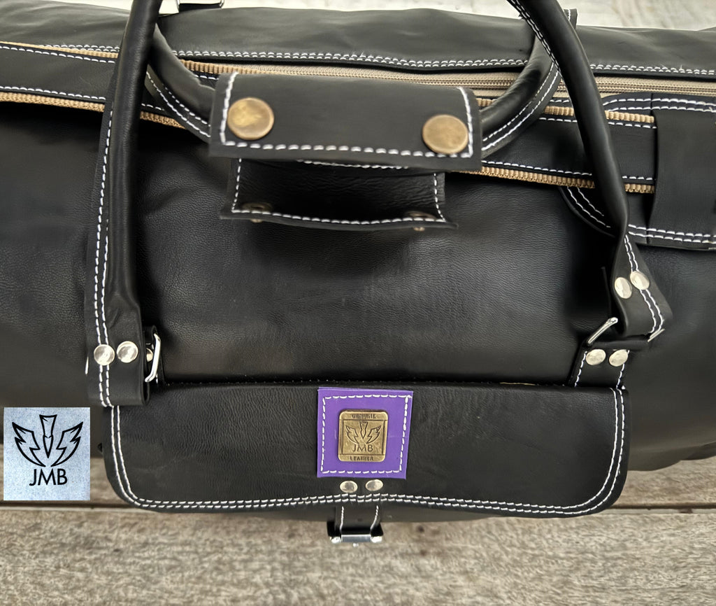 Unisex-Reisetasche und Sporttasche aus schwarzem Echtleder – Wochenendgepäck von Jasolcraft