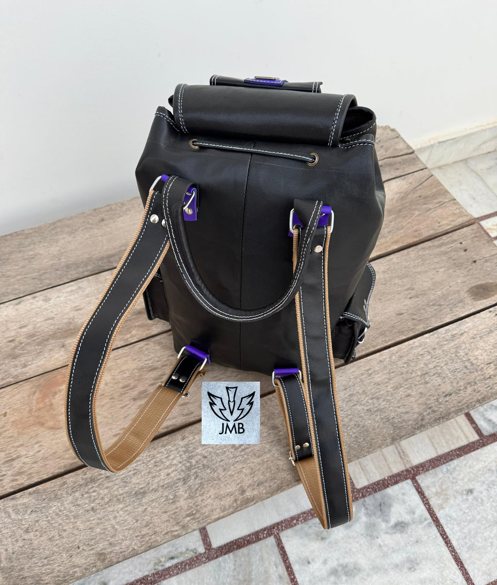 Schwarzer Unisex-Lederrucksack – 45,7 cm (18 Zoll) für Schule, Reisen und Alltag | JMB von JasolCraft