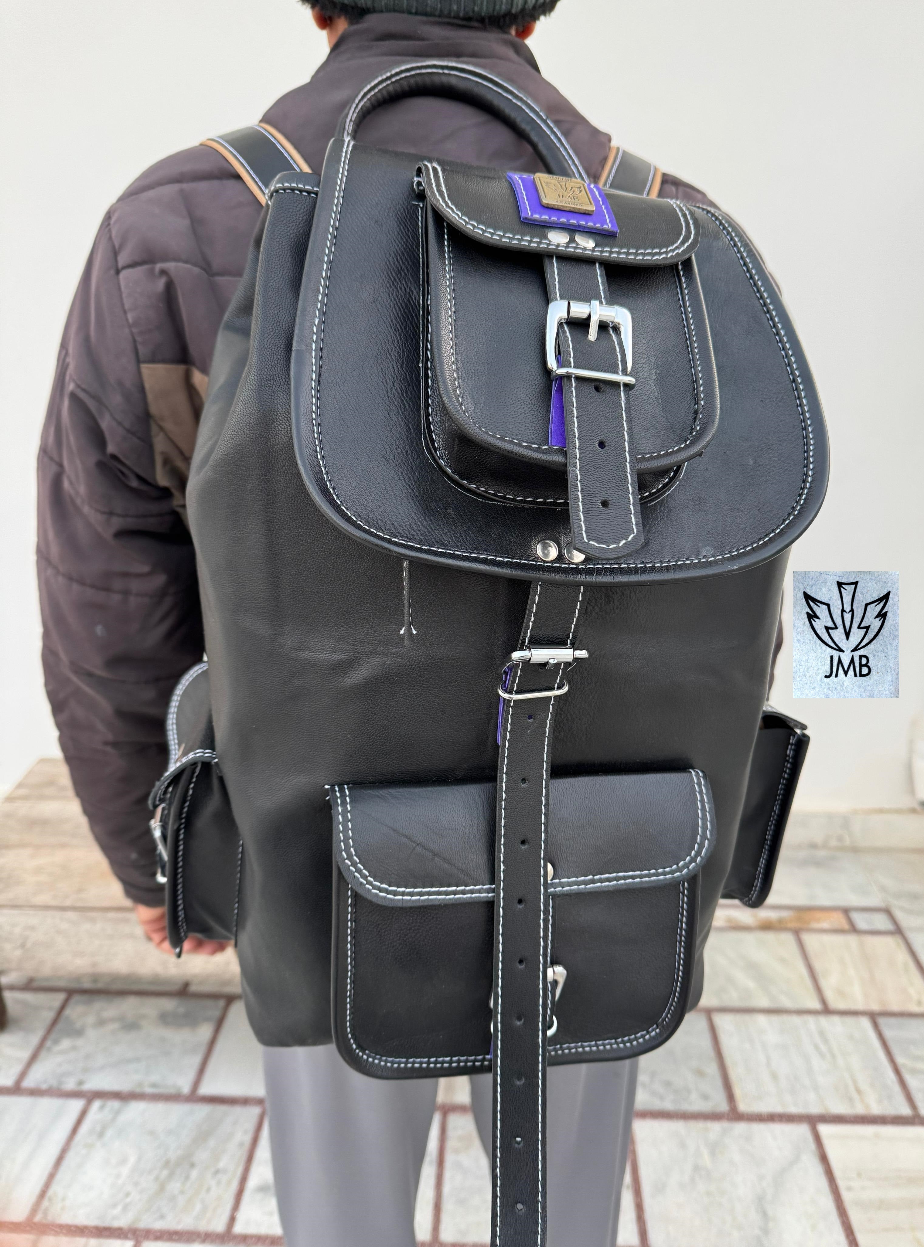 Schwarzer Unisex-Lederrucksack – 45,7 cm (18 Zoll) für Schule, Reisen und Alltag | JMB von JasolCraft