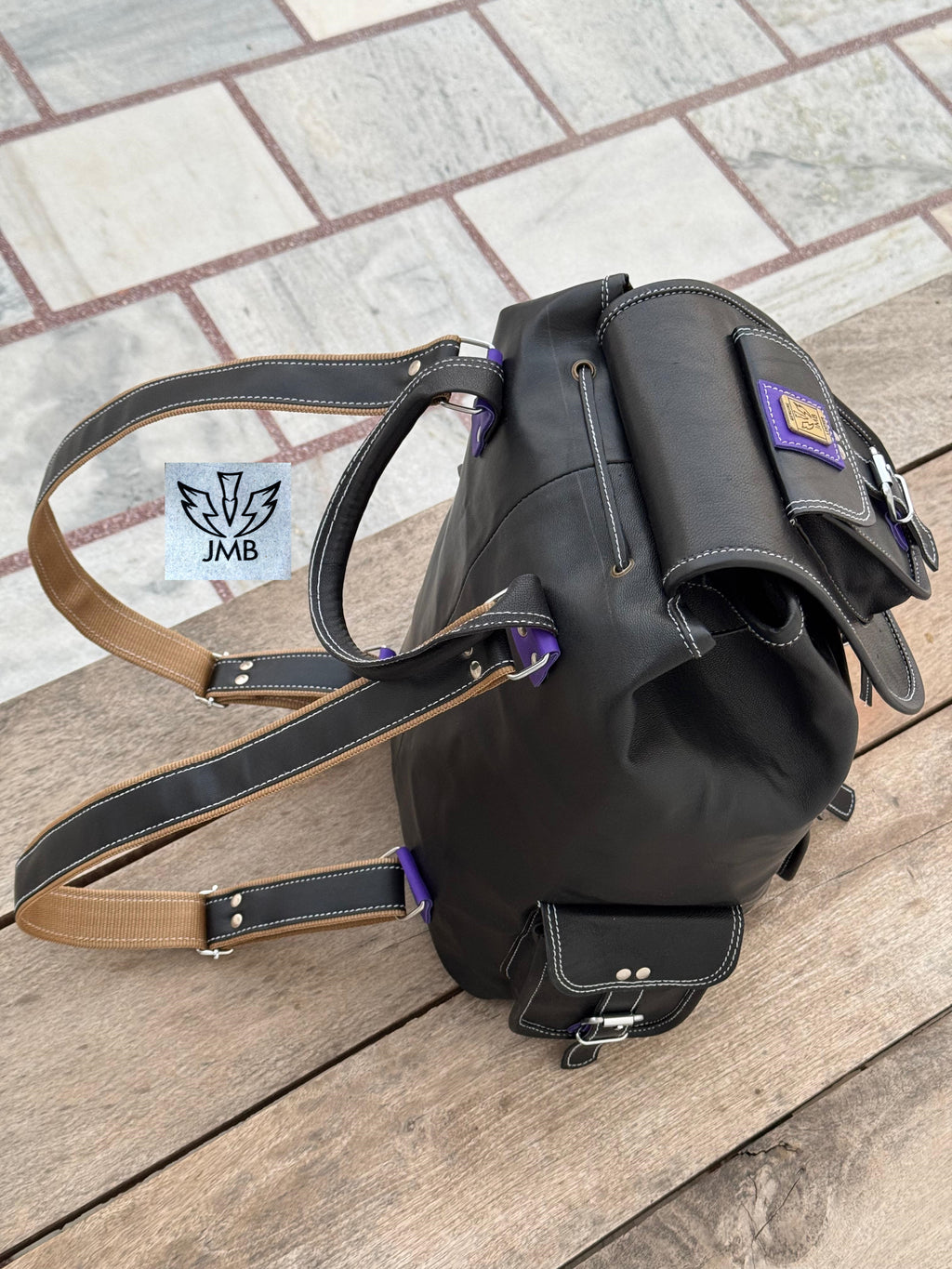 Schwarzer Unisex-Lederrucksack – 45,7 cm (18 Zoll) für Schule, Reisen und Alltag | JMB von JasolCraft