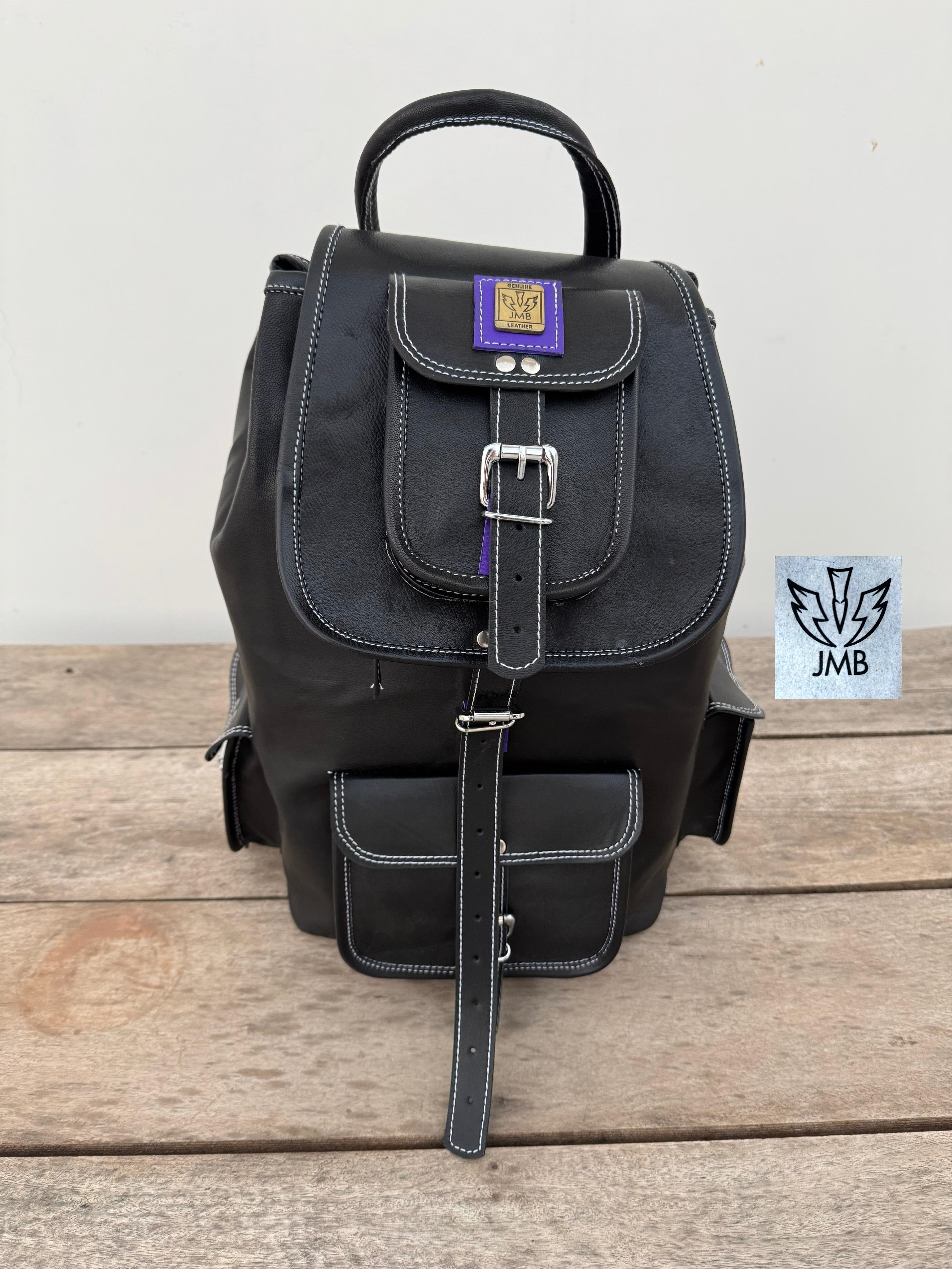 Schwarzer Unisex-Lederrucksack – 45,7 cm (18 Zoll) für Schule, Reisen und Alltag | JMB von JasolCraft