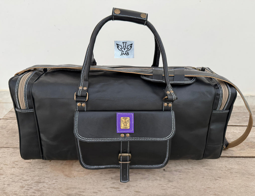 Unisex-Reisetasche und Sporttasche aus schwarzem Echtleder – Wochenendgepäck von Jasolcraft