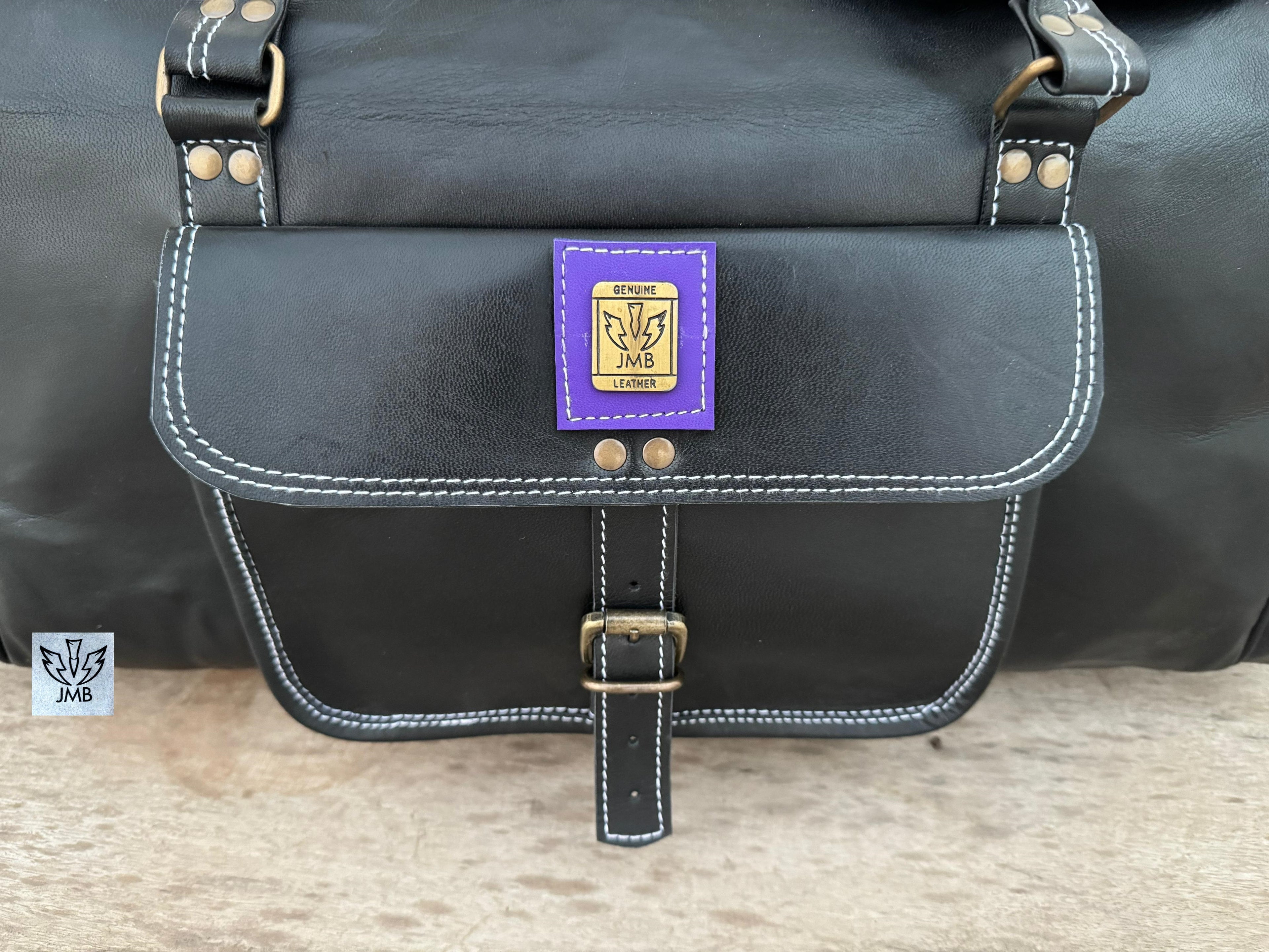 Unisex-Reisetasche und Sporttasche aus schwarzem Echtleder – Wochenendgepäck von Jasolcraft