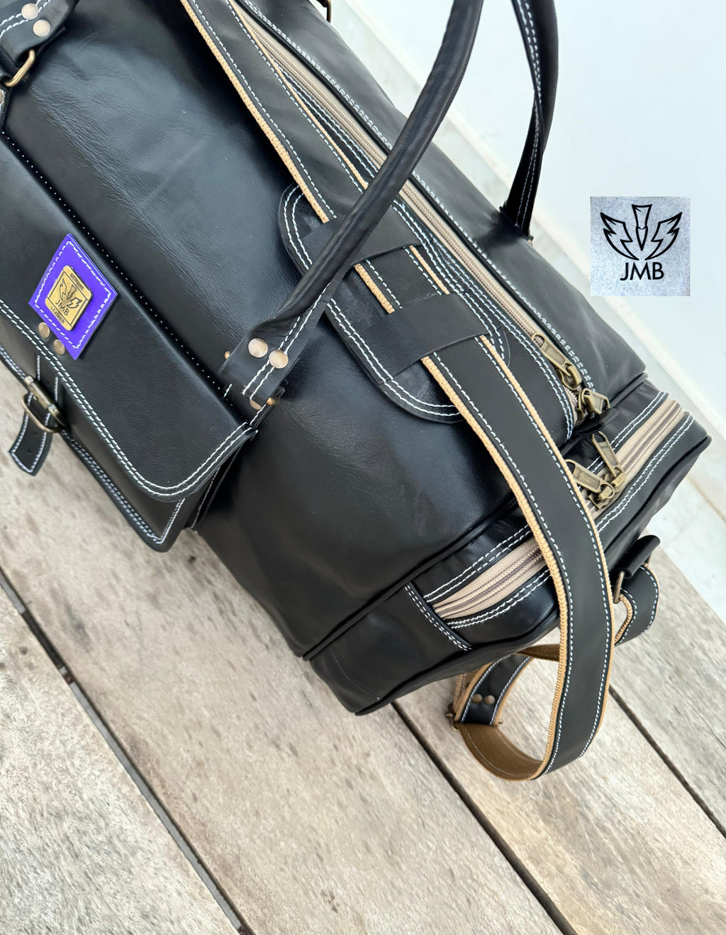 Unisex-Reisetasche und Sporttasche aus schwarzem Echtleder – Wochenendgepäck von Jasolcraft