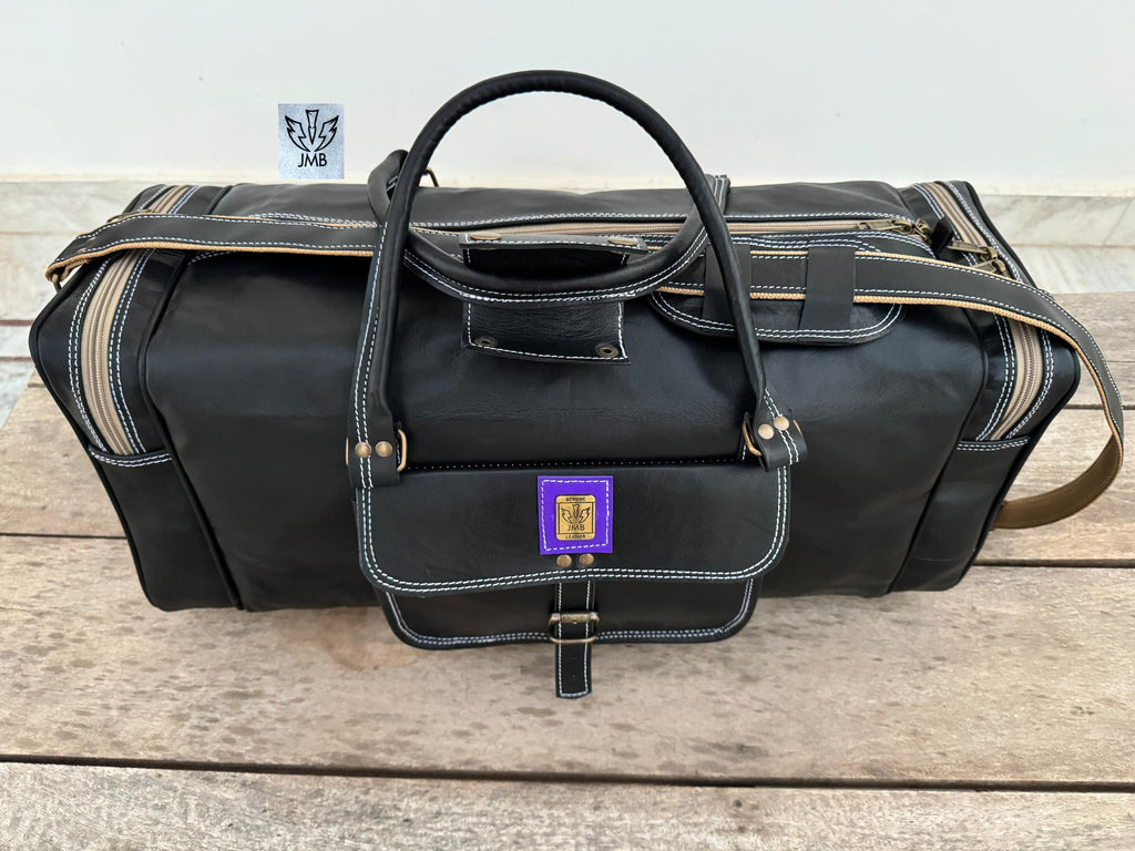 Unisex-Reisetasche und Sporttasche aus schwarzem Echtleder – Wochenendgepäck von Jasolcraft