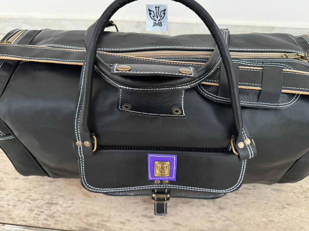 Unisex-Reisetasche und Sporttasche aus schwarzem Echtleder – Wochenendgepäck von Jasolcraft