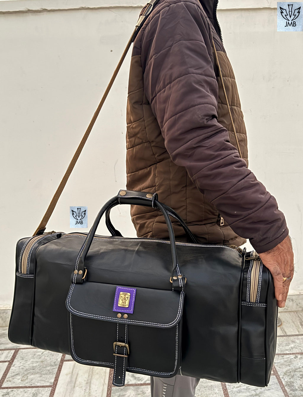 Unisex-Reisetasche und Sporttasche aus schwarzem Echtleder – Wochenendgepäck von Jasolcraft