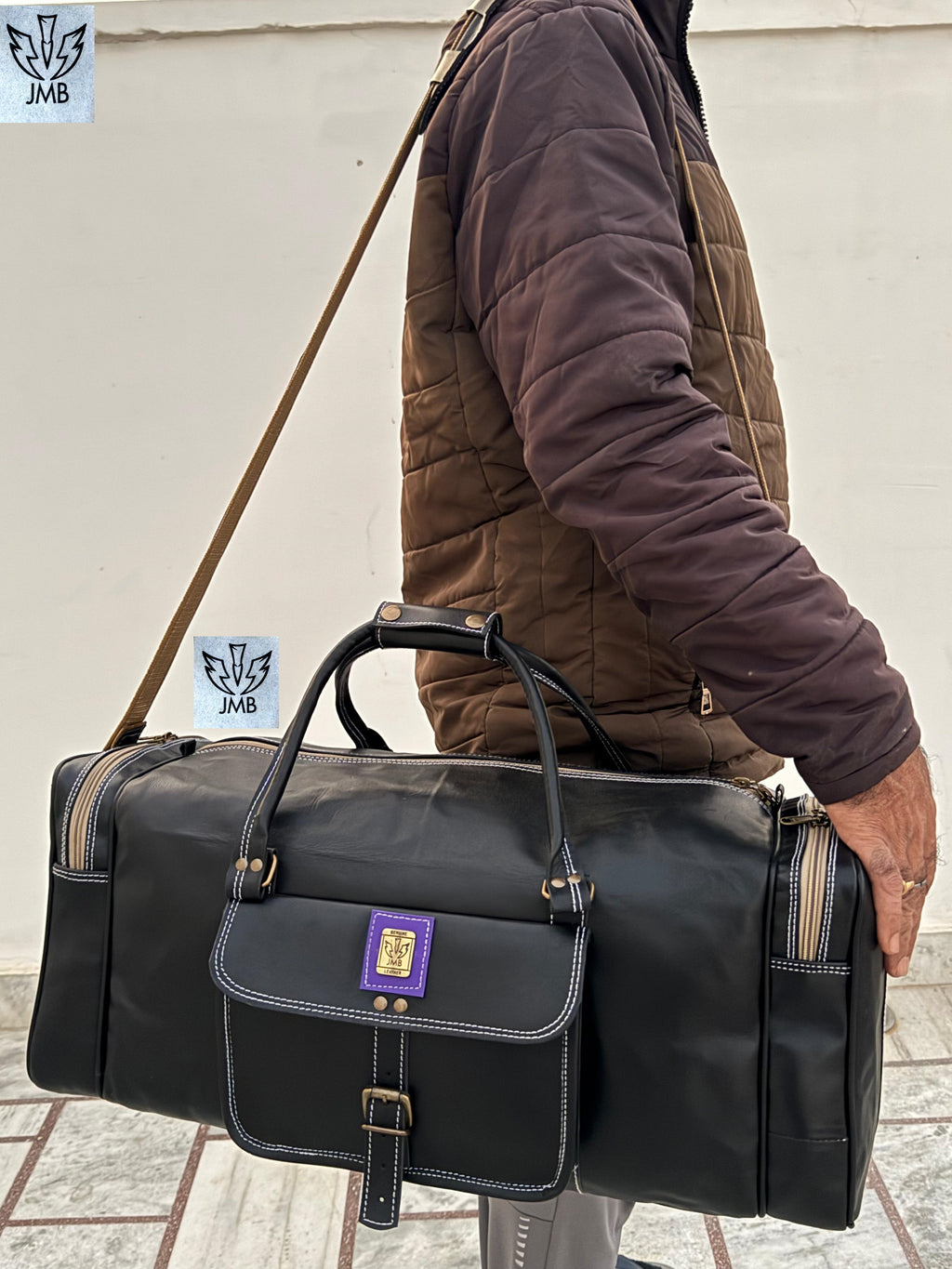 Unisex-Reisetasche und Sporttasche aus schwarzem Echtleder – Wochenendgepäck von Jasolcraft