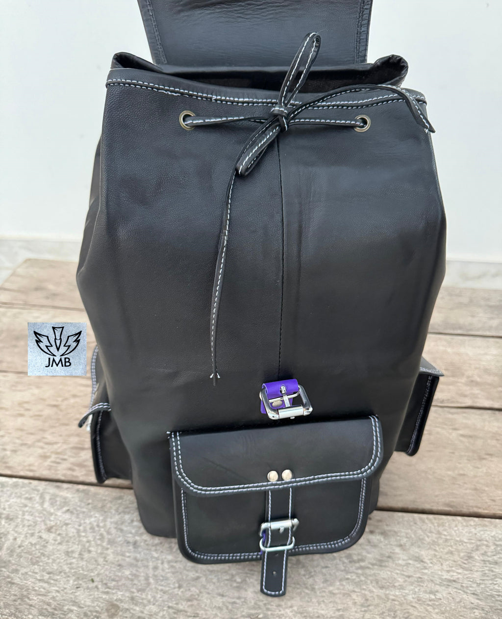 Schwarzer Unisex-Lederrucksack – 45,7 cm (18 Zoll) für Schule, Reisen und Alltag | JMB von JasolCraft