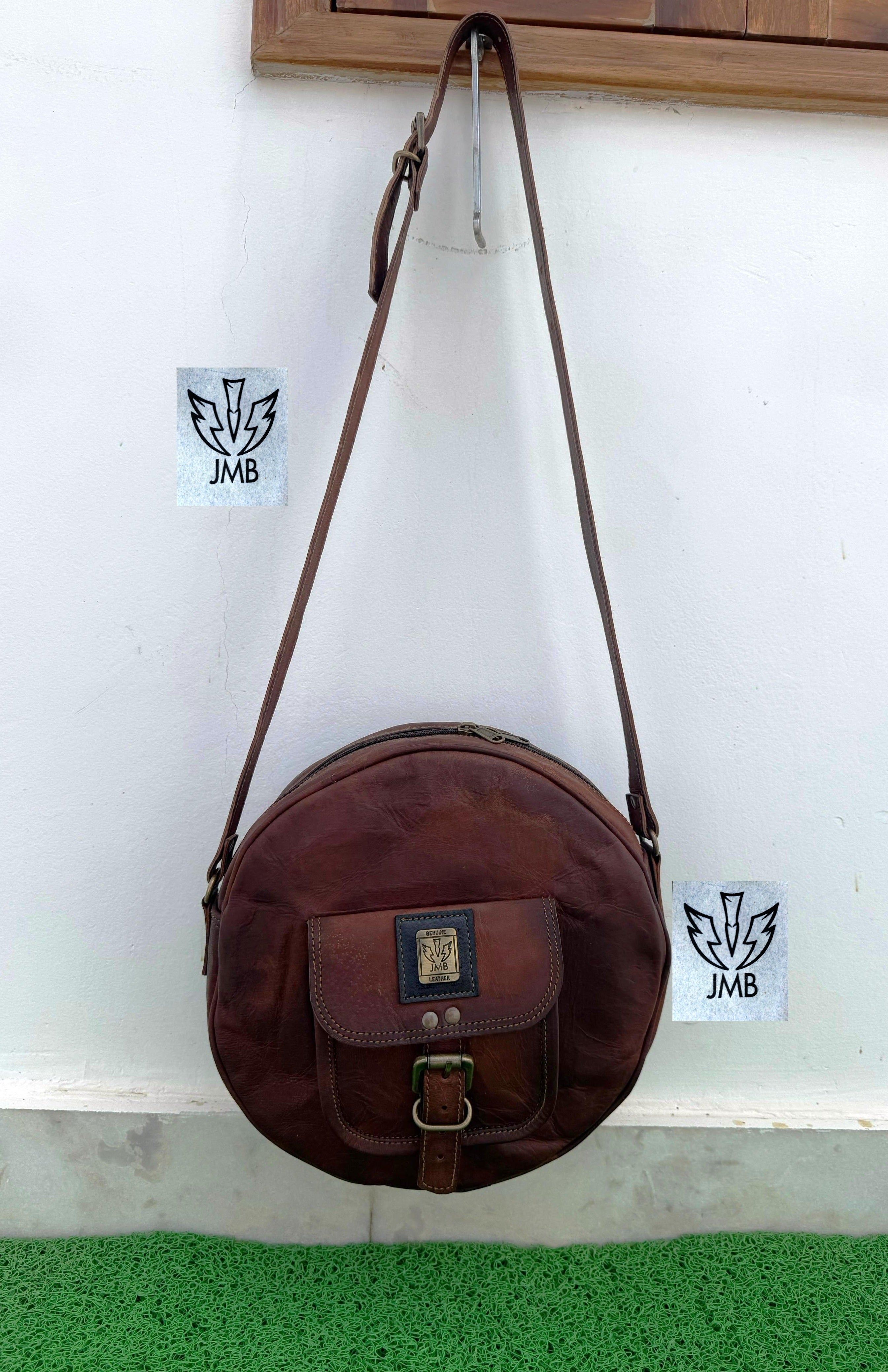 Runde Damen-Umhängetasche aus Leder – Schulterhandtasche &amp; Henkeltasche von JasolCraft