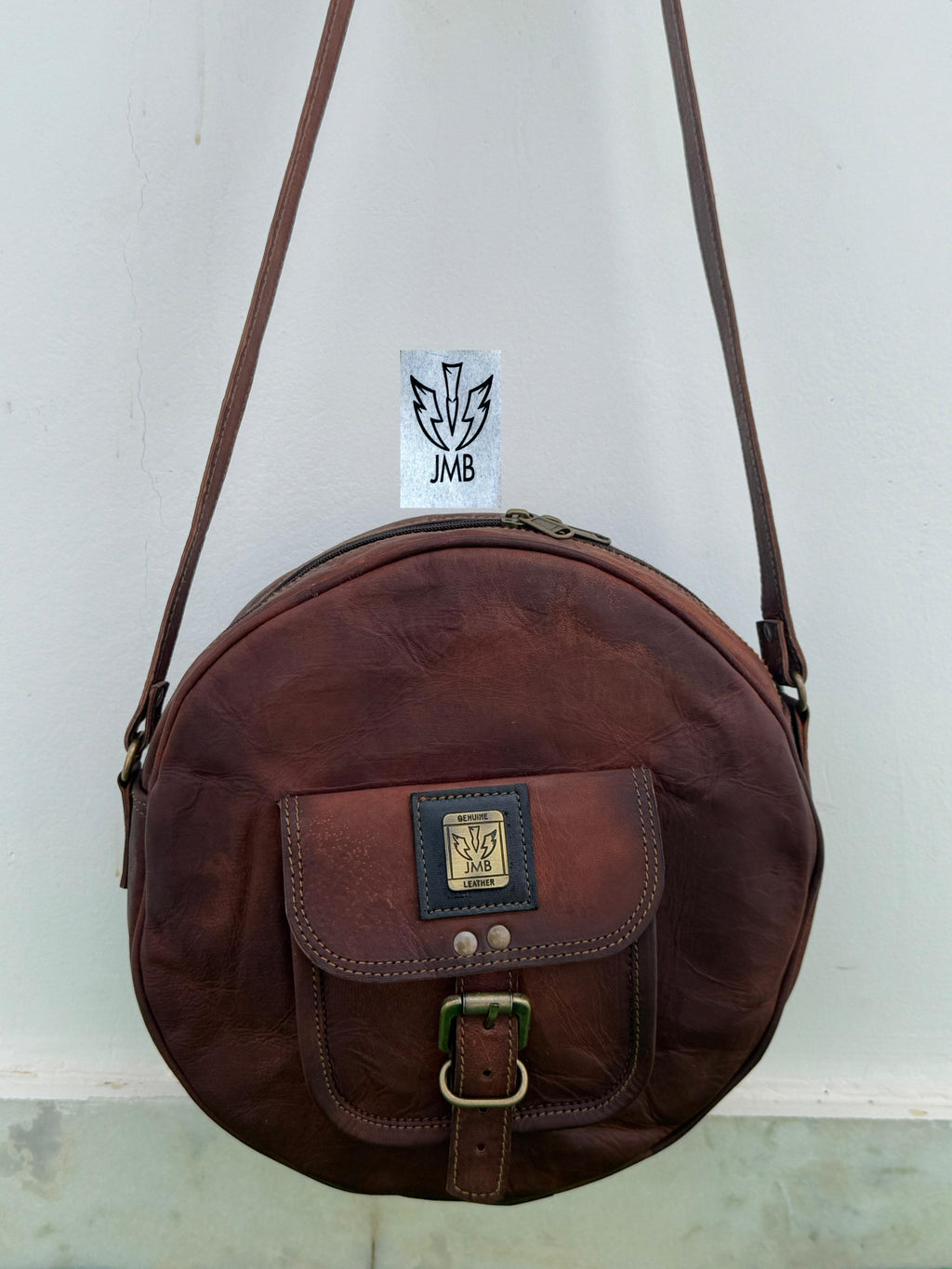 Runde Damen-Umhängetasche aus Leder – Schulterhandtasche &amp; Henkeltasche von JasolCraft