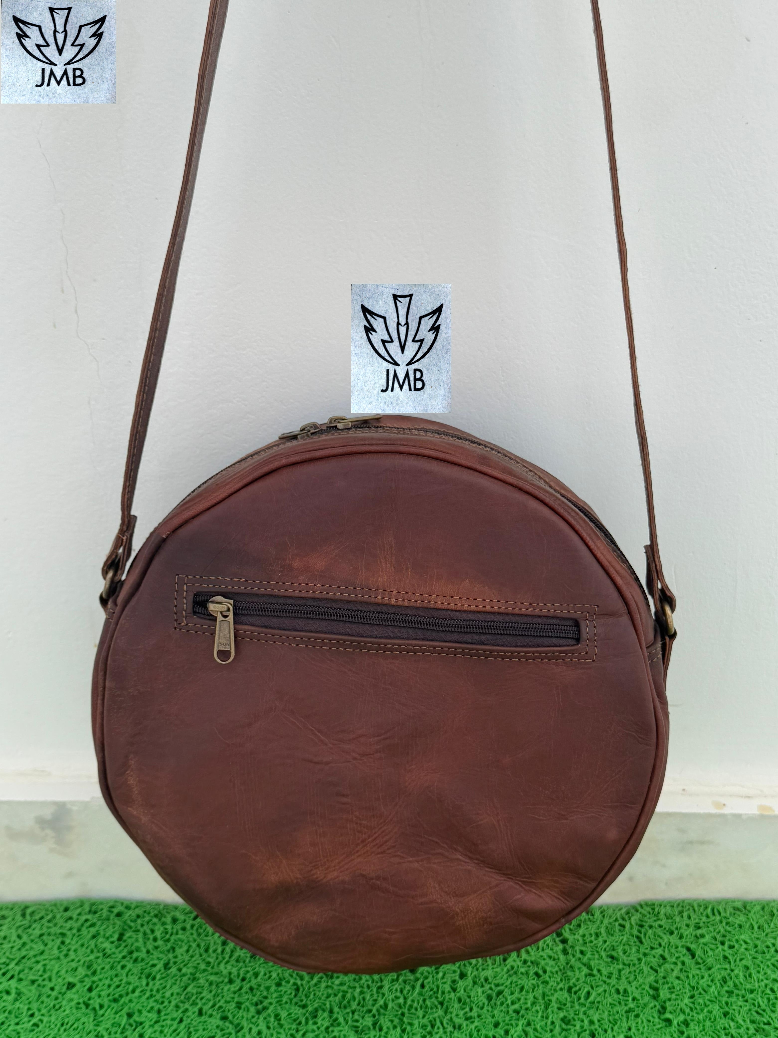 Runde Damen-Umhängetasche aus Leder – Schulterhandtasche &amp; Henkeltasche von JasolCraft