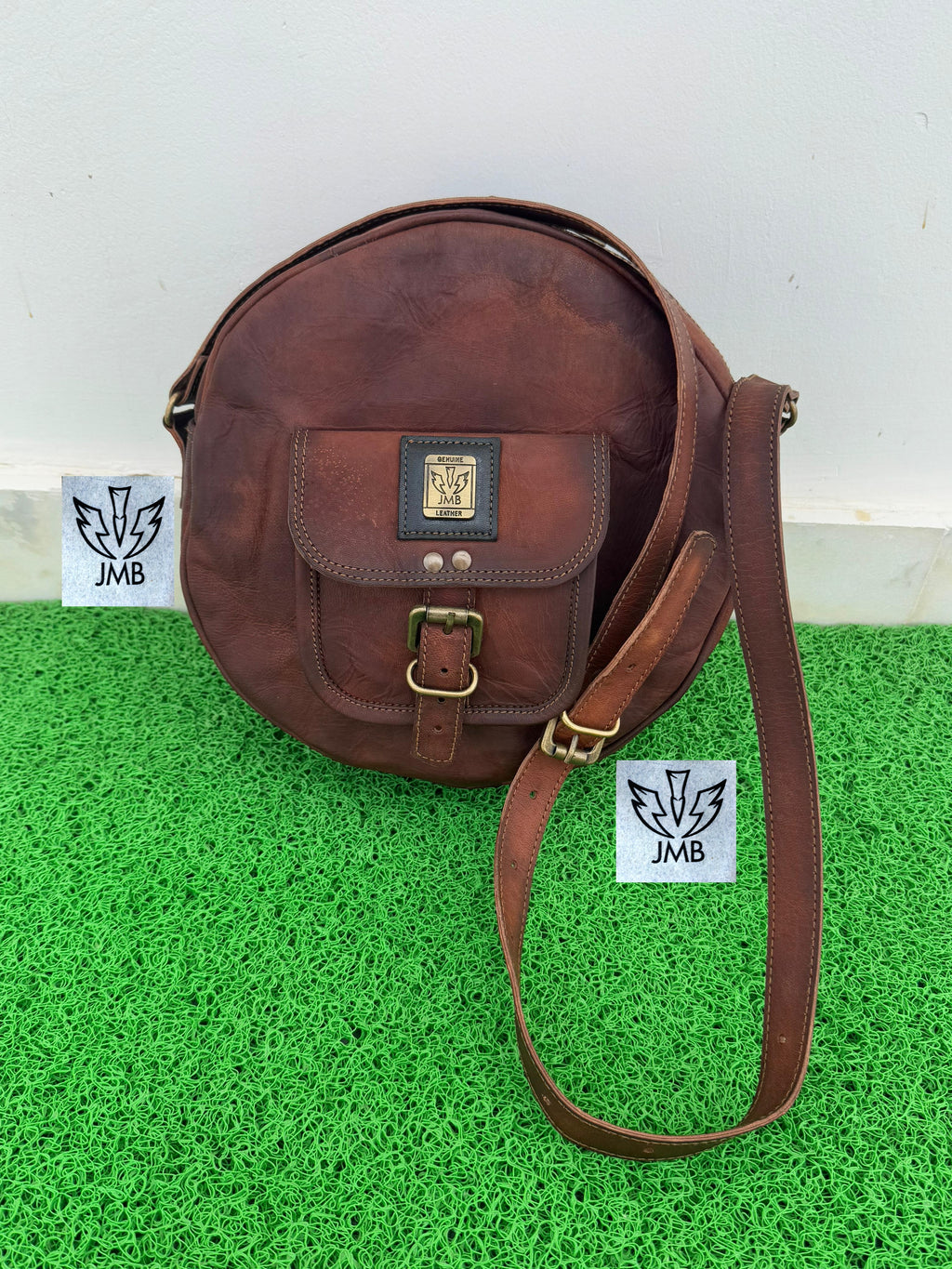 Runde Damen-Umhängetasche aus Leder – Schulterhandtasche &amp; Henkeltasche von JasolCraft