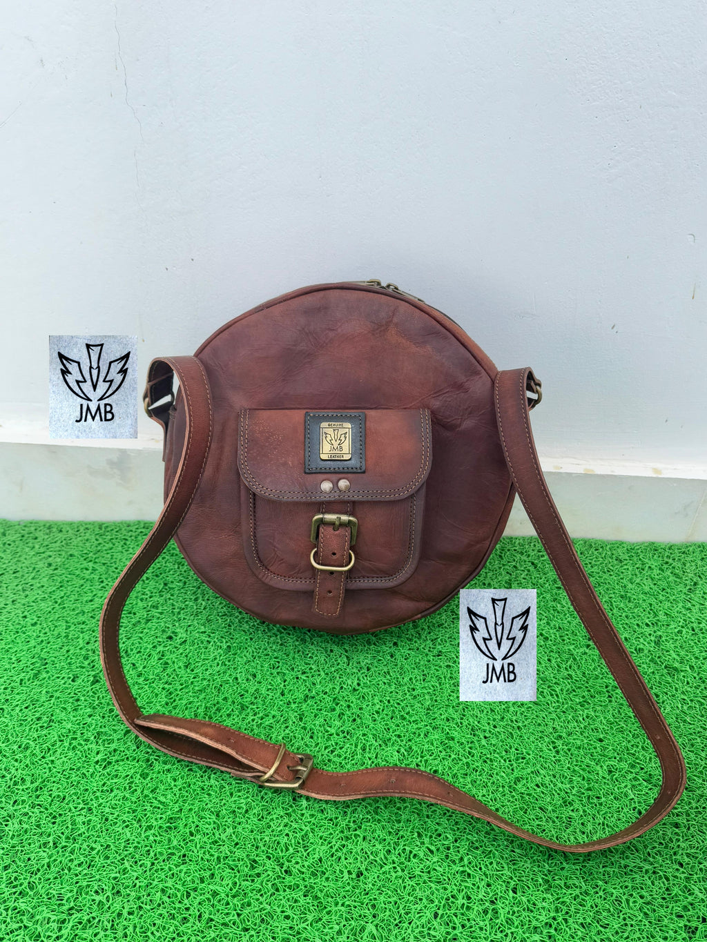 Runde Damen-Umhängetasche aus Leder – Schulterhandtasche &amp; Henkeltasche von JasolCraft